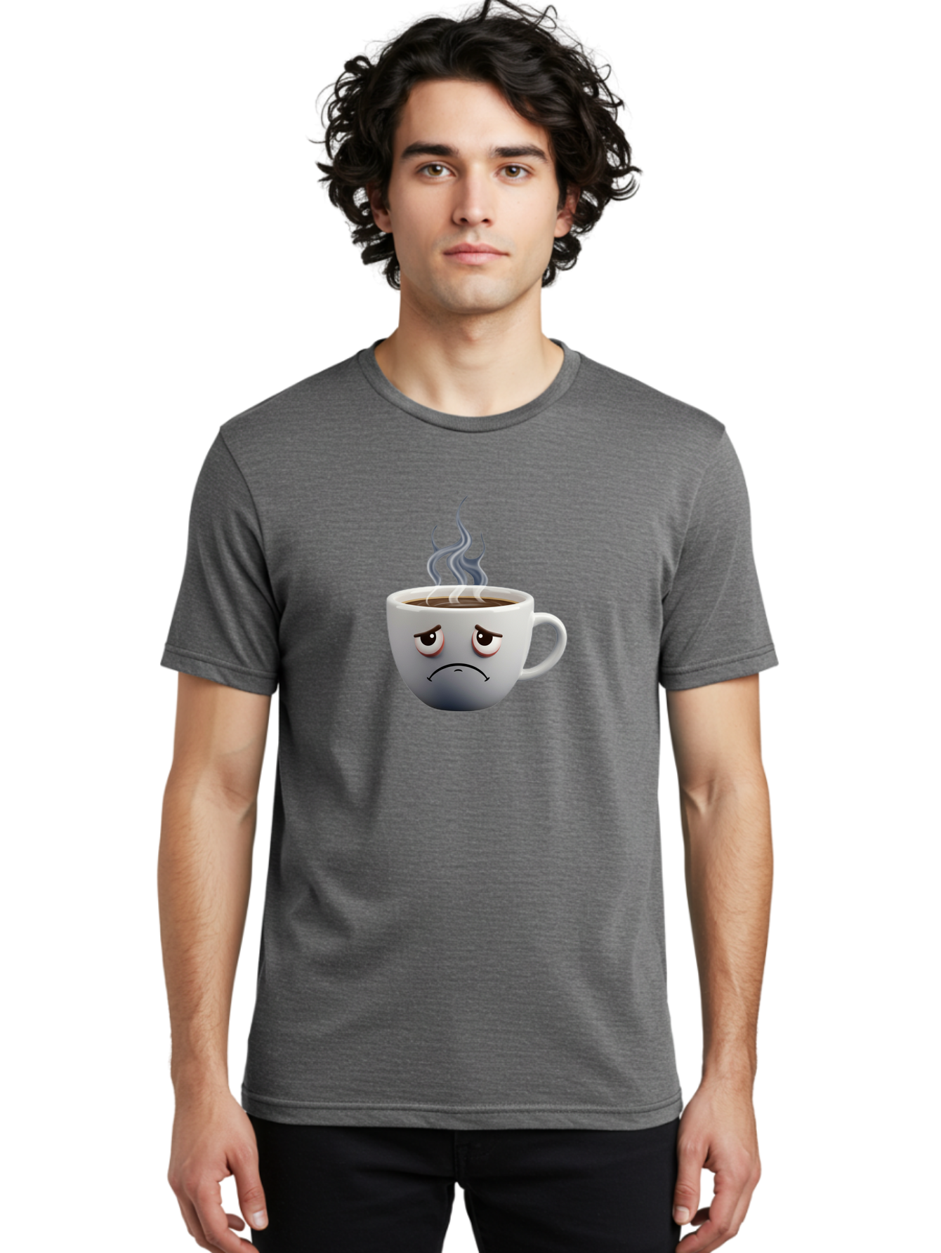 Angry-Coffee-Cup-2 Men'S Graphic Tee, 100% Cotton, Comfortable Casual Summer Wear, Machine Washable, Angry Coffee Cup, Sad Face, Steaming Coffee, Upset Emoji, Grumpy Character, Frowning Mug, Coffee Drama, Bitter Coffee Bae351