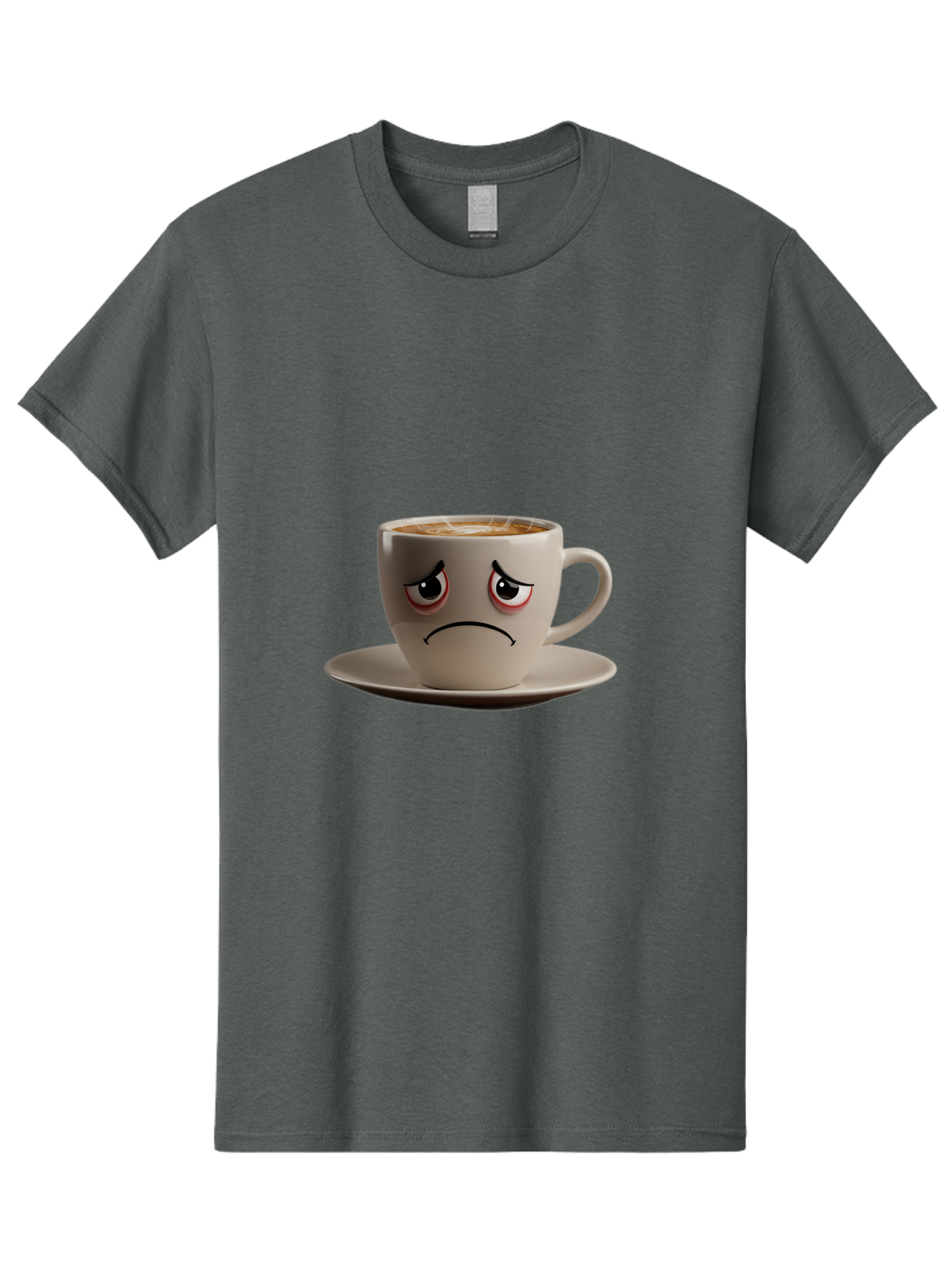 Angry-Coffee-Cup-3 Men'S Graphic Tee, 100% Cotton, Comfortable Casual Summer Wear, Machine Washable, Coffee Cup With Angry Face, Latte Art, Frowning Coffee, Displeased Beverage, Humorous Coffee Design, Emotive Coffee Cup, Coffee With Attitude, Bae352