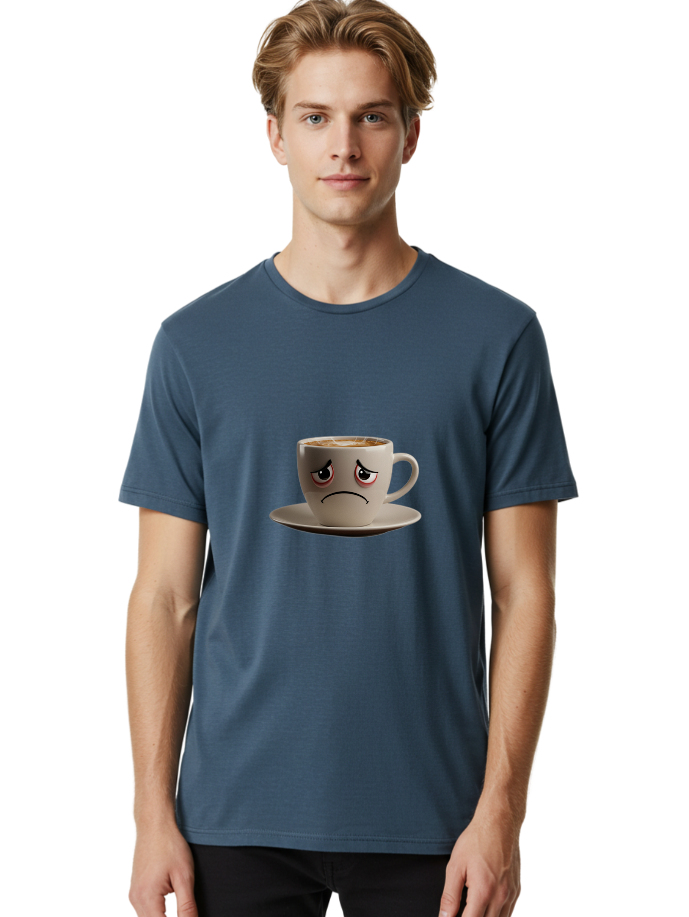 Angry-Coffee-Cup-3 Men'S Graphic Tee, 100% Cotton, Comfortable Casual Summer Wear, Machine Washable, Coffee Cup With Angry Face, Latte Art, Frowning Coffee, Displeased Beverage, Humorous Coffee Design, Emotive Coffee Cup, Coffee With Attitude, Bae352