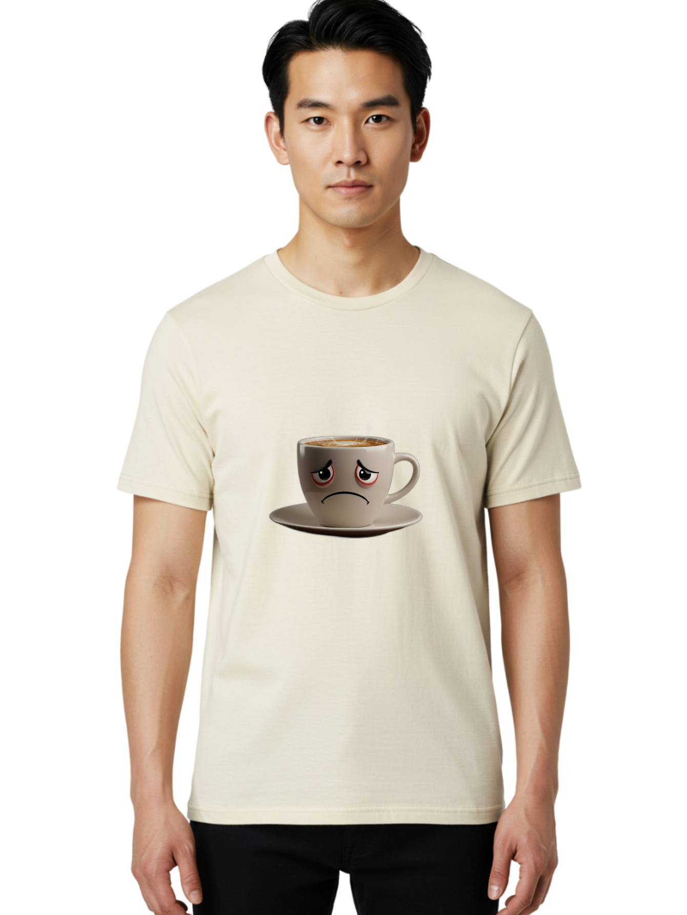 Angry-Coffee-Cup-3 Men'S Graphic Tee, 100% Cotton, Comfortable Casual Summer Wear, Machine Washable, Coffee Cup With Angry Face, Latte Art, Frowning Coffee, Displeased Beverage, Humorous Coffee Design, Emotive Coffee Cup, Coffee With Attitude, Bae352