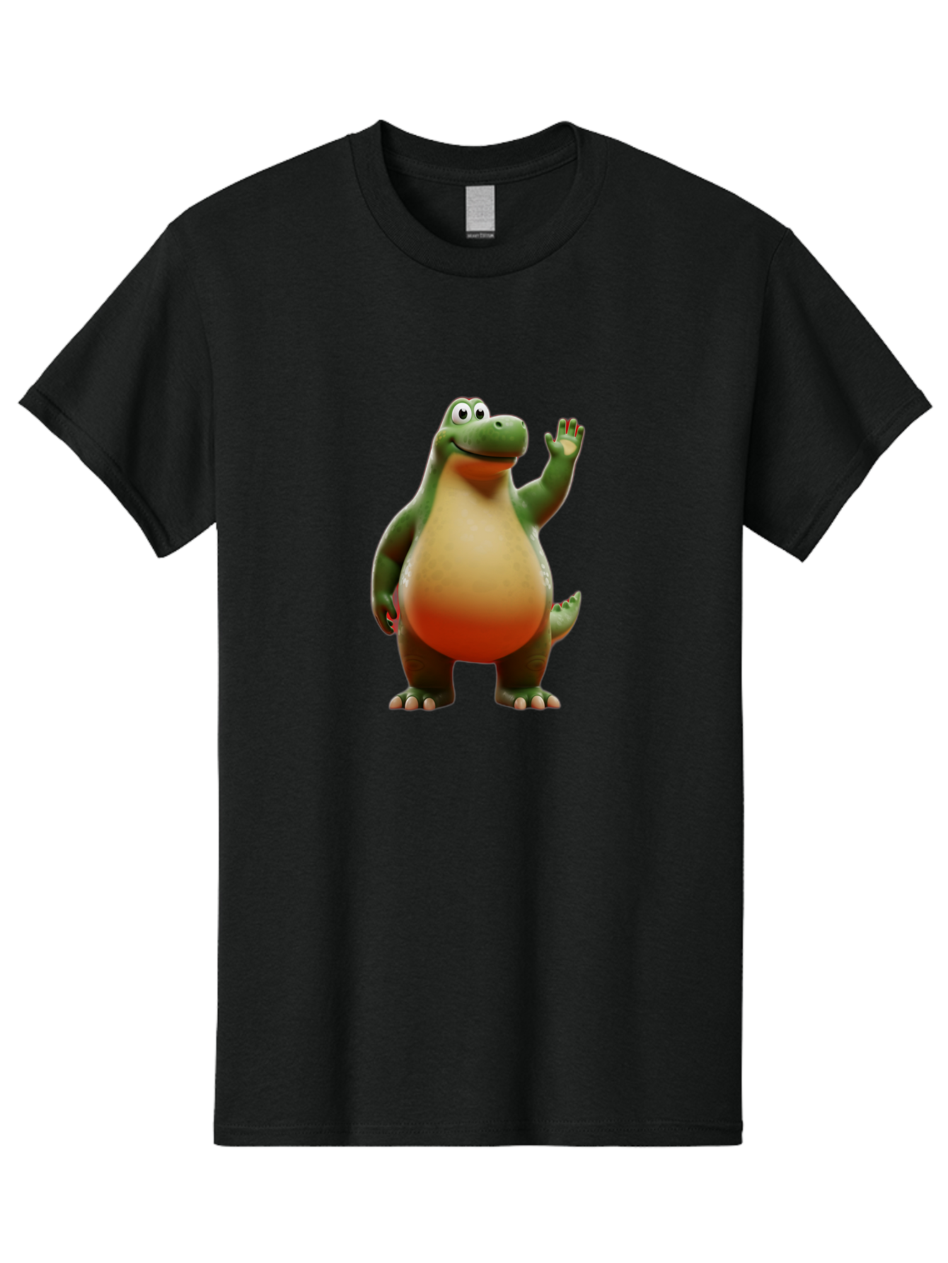 Arlo-1 Men'S Graphic Tee, 100% Cotton, Comfortable Casual Summer Wear, Machine Washable, Cartoon Dinosaur, Friendly Dinosaur, Green And Orange Dinosaur, Dinosaur Waving, Animated Character, Dinosaur Illustration, Children'S Character, Bae354