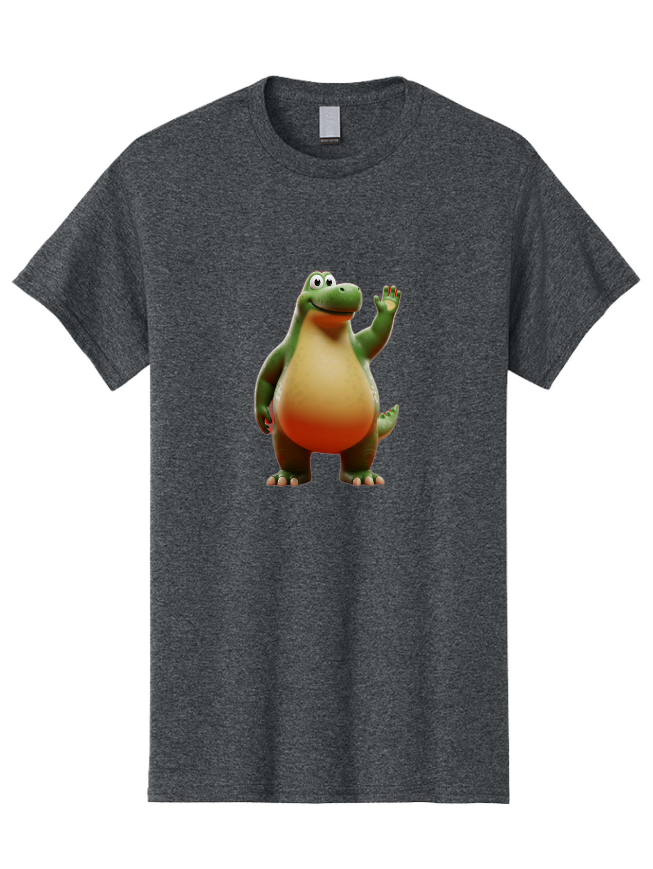Arlo-1 Men'S Graphic Tee, 100% Cotton, Comfortable Casual Summer Wear, Machine Washable, Cartoon Dinosaur, Friendly Dinosaur, Green And Orange Dinosaur, Dinosaur Waving, Animated Character, Dinosaur Illustration, Children'S Character, Bae354