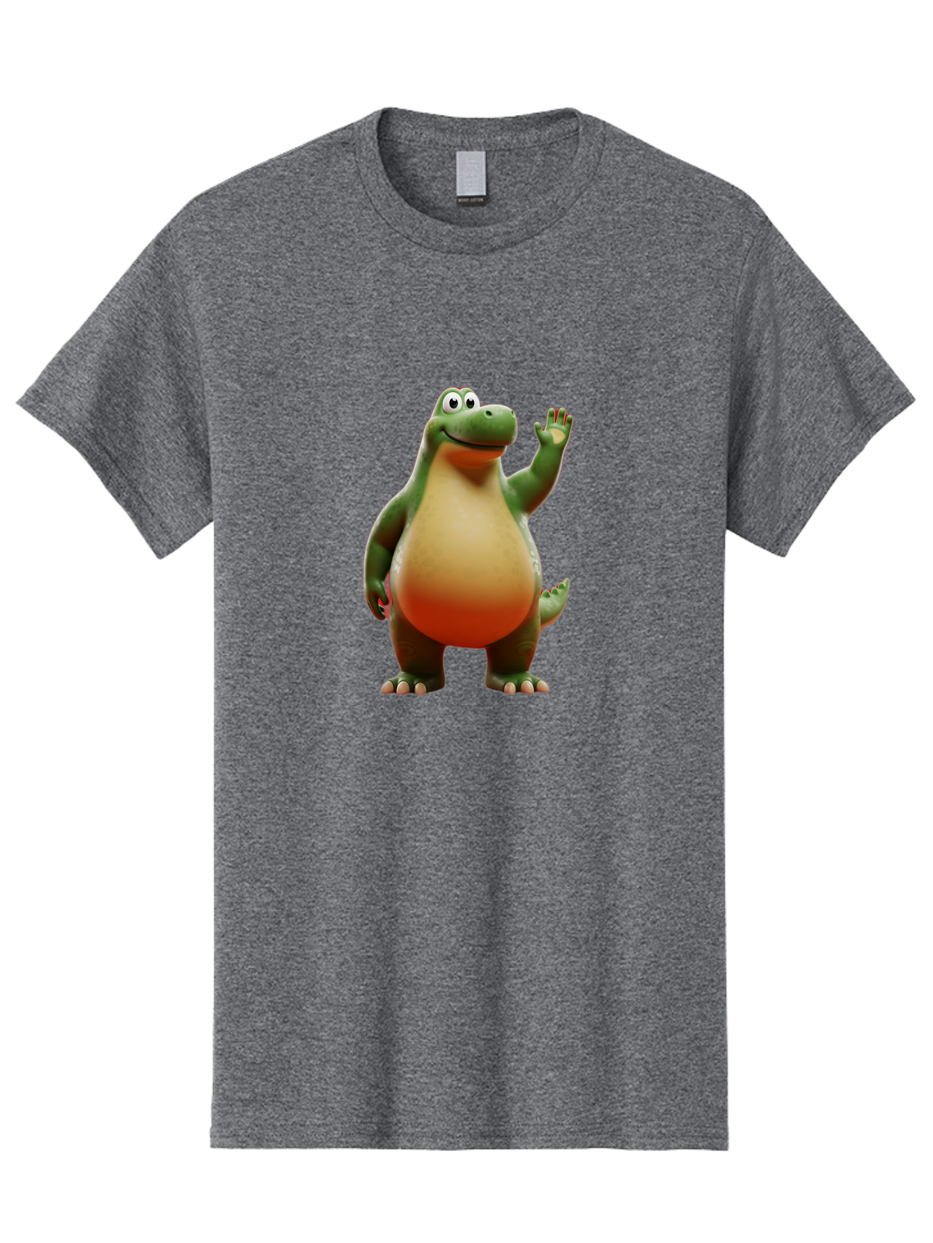 Arlo-1 Men'S Graphic Tee, 100% Cotton, Comfortable Casual Summer Wear, Machine Washable, Cartoon Dinosaur, Friendly Dinosaur, Green And Orange Dinosaur, Dinosaur Waving, Animated Character, Dinosaur Illustration, Children'S Character, Bae354