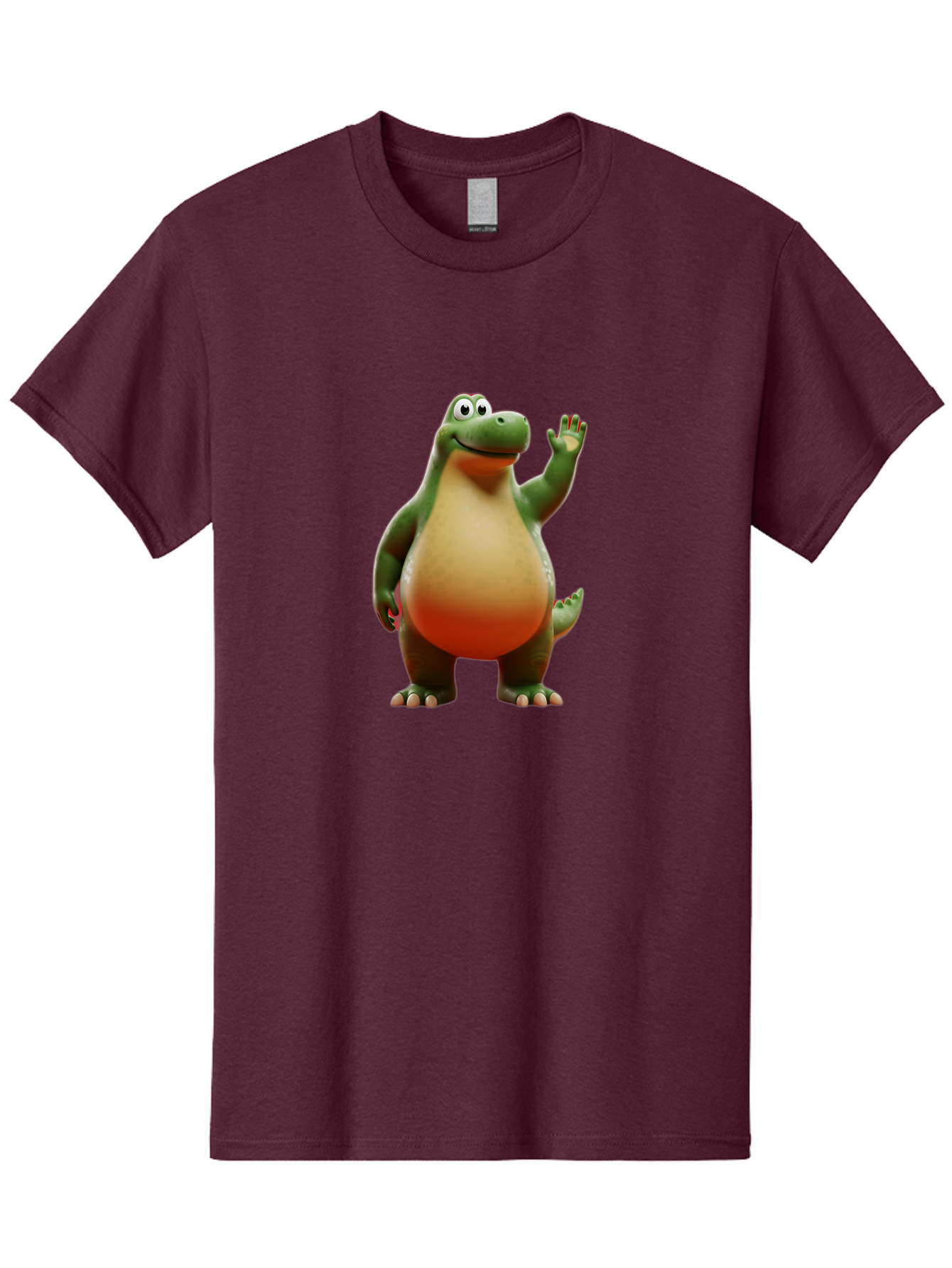 Arlo-1 Men'S Graphic Tee, 100% Cotton, Comfortable Casual Summer Wear, Machine Washable, Cartoon Dinosaur, Friendly Dinosaur, Green And Orange Dinosaur, Dinosaur Waving, Animated Character, Dinosaur Illustration, Children'S Character, Bae354