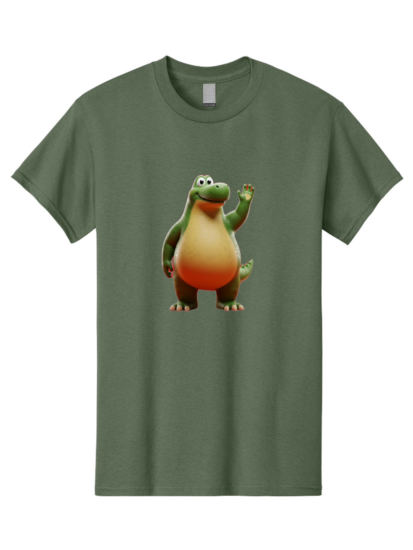 Arlo-1 Men'S Graphic Tee, 100% Cotton, Comfortable Casual Summer Wear, Machine Washable, Cartoon Dinosaur, Friendly Dinosaur, Green And Orange Dinosaur, Dinosaur Waving, Animated Character, Dinosaur Illustration, Children'S Character, Bae354