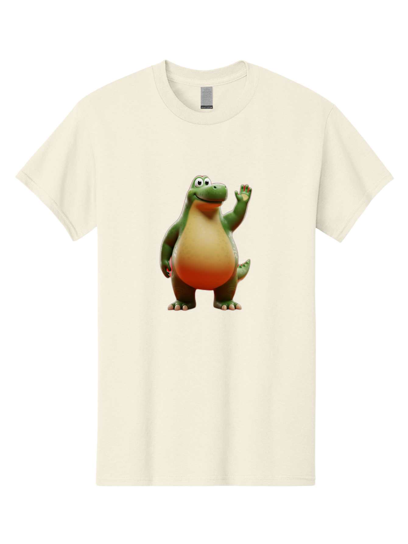 Arlo-1 Men'S Graphic Tee, 100% Cotton, Comfortable Casual Summer Wear, Machine Washable, Cartoon Dinosaur, Friendly Dinosaur, Green And Orange Dinosaur, Dinosaur Waving, Animated Character, Dinosaur Illustration, Children'S Character, Bae354