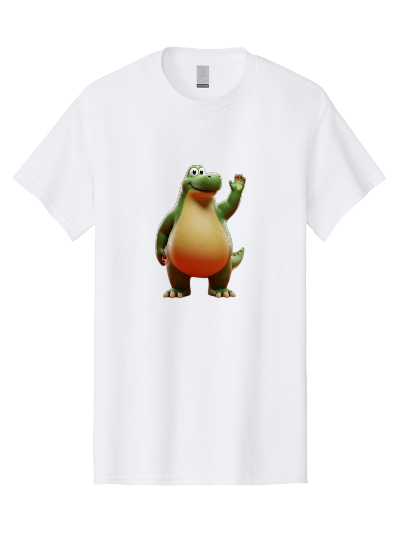 Arlo-1 Men'S Graphic Tee, 100% Cotton, Comfortable Casual Summer Wear, Machine Washable, Cartoon Dinosaur, Friendly Dinosaur, Green And Orange Dinosaur, Dinosaur Waving, Animated Character, Dinosaur Illustration, Children'S Character, Bae354