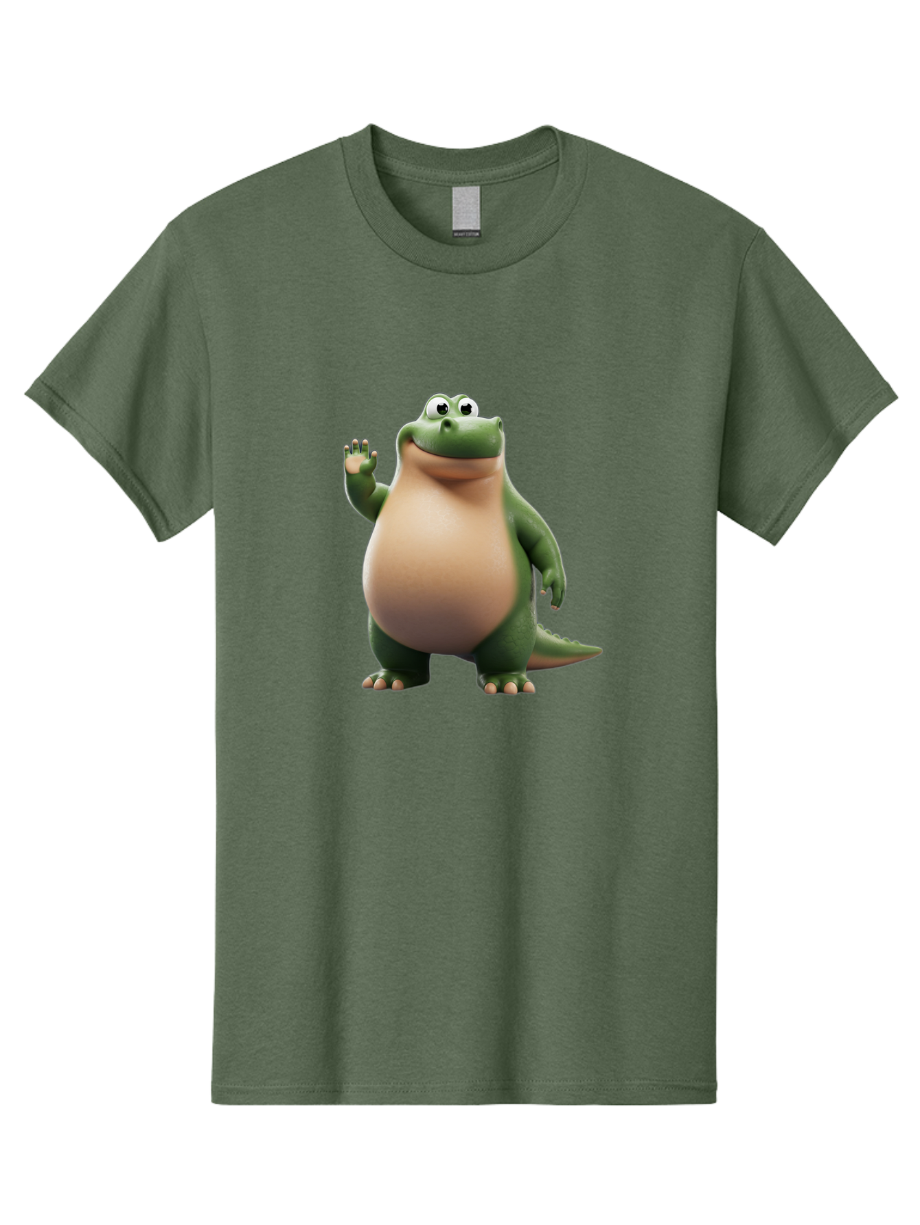 Arlo-2 Men'S Graphic Tee, 100% Cotton, Comfortable Casual Summer Wear, Machine Washable, Cartoon Dinosaur, Green And Tan Colors, Smiling Face, Waving Hand, Friendly Demeanor, Prehistoric Creature, Animated Character, Funny Pose Bae355