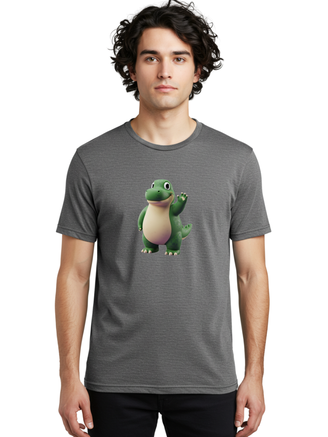 Arlo Men'S Graphic Tee, 100% Cotton, Comfortable Casual Summer Wear, Machine Washable, Cartoon Alligator, Friendly Alligator, Green Alligator, Waving Alligator, Cute Reptile, Animated Character, Smiling Creature, Children'S Character, Bae356