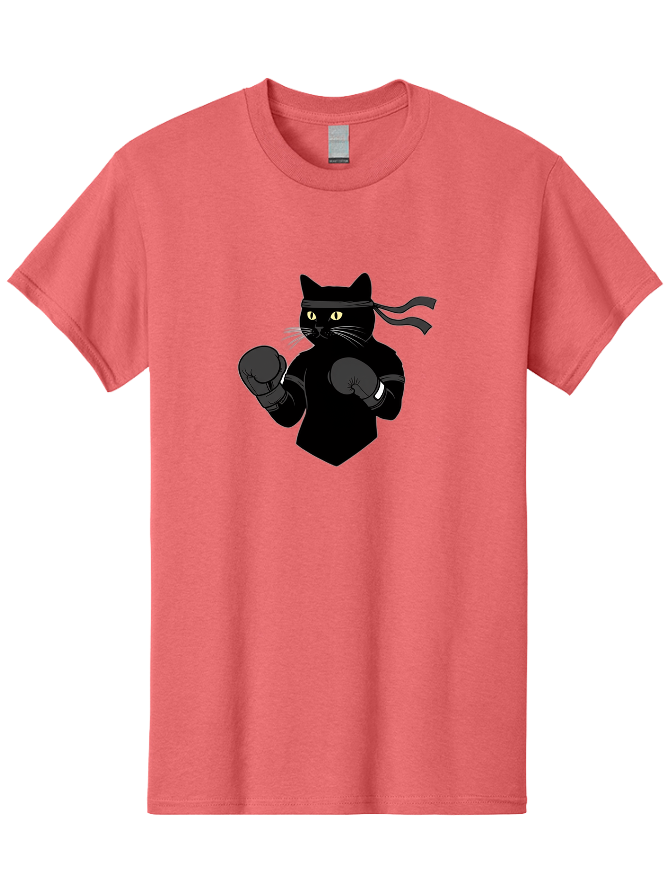 Black-Cat-Ninja-Boxing Men'S Graphic Tee, 100% Cotton, Comfortable Casual Summer Wear, Machine Washable, Ninja Cat, Black Cat, Boxing Gloves, Martial Arts, Ninja Costume, Cartoon Character, Fighting Stance, Funny Animal, Ninja Mask, Cute Cat Bae360