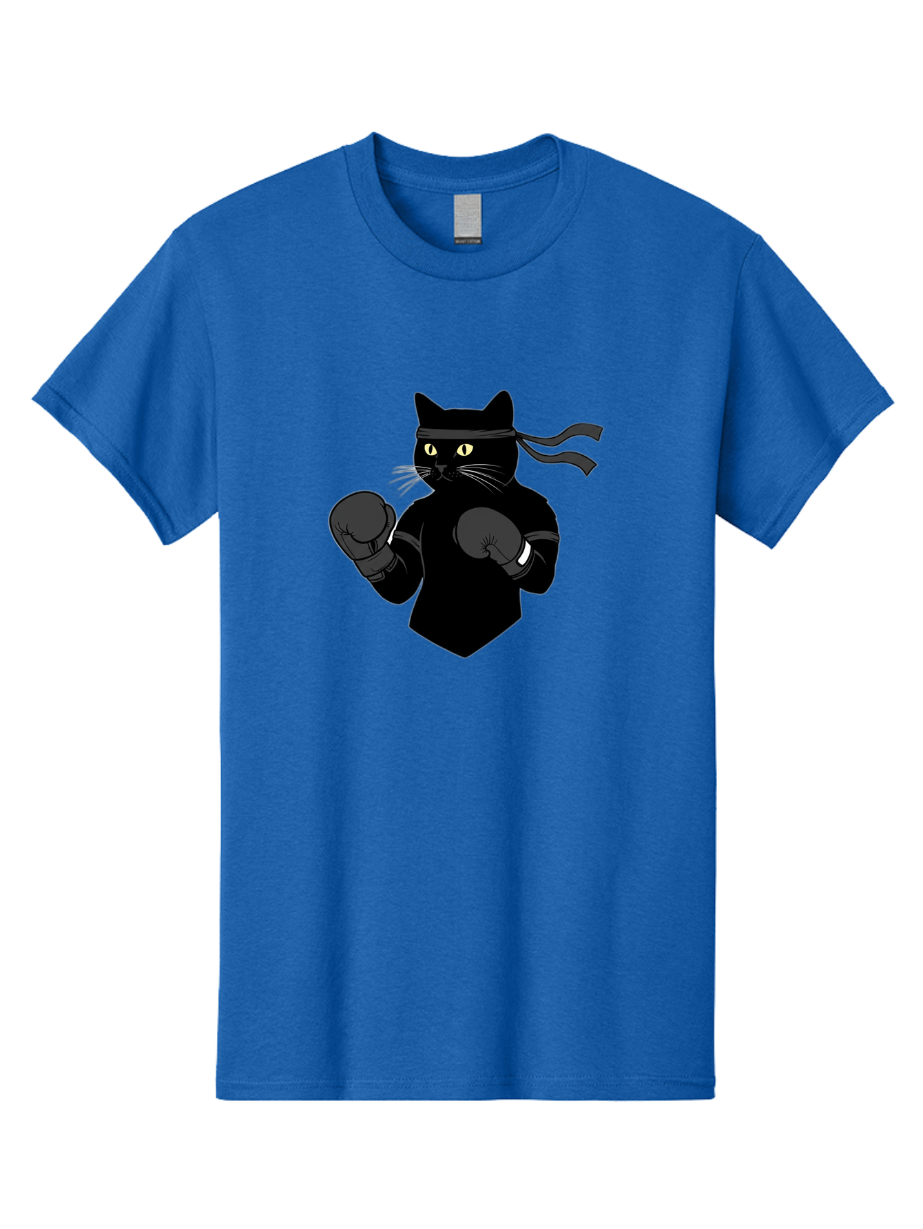 Black-Cat-Ninja-Boxing Men'S Graphic Tee, 100% Cotton, Comfortable Casual Summer Wear, Machine Washable, Ninja Cat, Black Cat, Boxing Gloves, Martial Arts, Ninja Costume, Cartoon Character, Fighting Stance, Funny Animal, Ninja Mask, Cute Cat Bae360