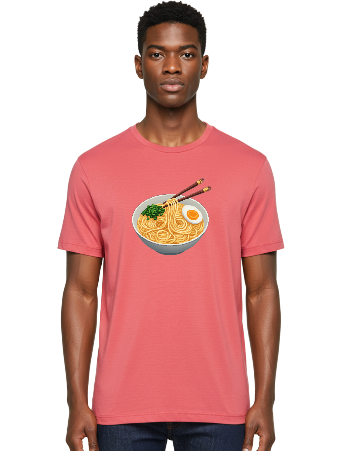 Bowl-Of-Ramen-1 Men'S Graphic Tee, 100% Cotton, Comfortable Casual Summer Wear, Machine Washable, Steaming Bowl Of Ramen, Noodles, Boiled Egg, Green Onions, Chopsticks, Japanese Cuisine, Comfort Food, Savory Dish, Noodle Soup Bae361