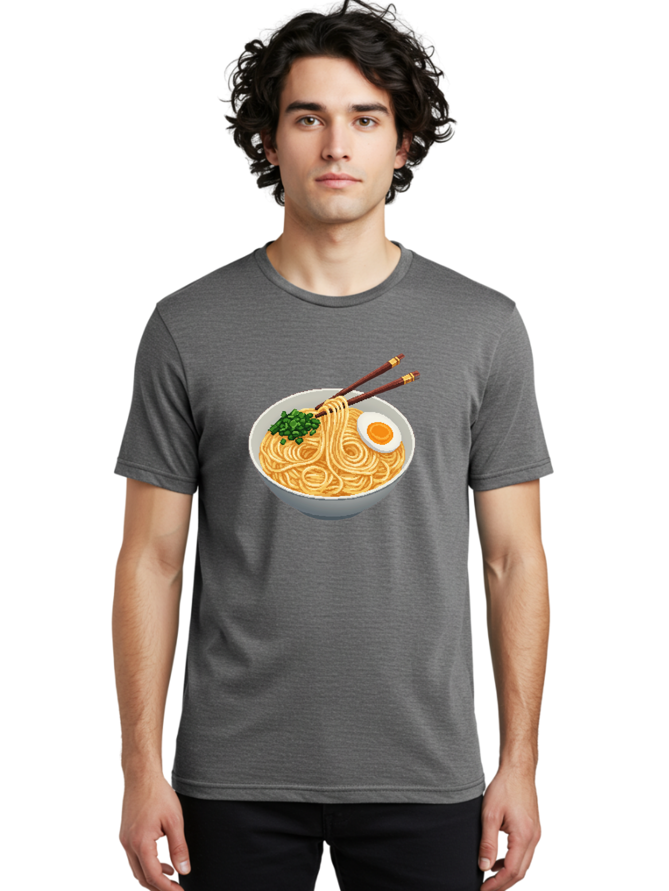 Bowl-Of-Ramen-1 Men'S Graphic Tee, 100% Cotton, Comfortable Casual Summer Wear, Machine Washable, Steaming Bowl Of Ramen, Noodles, Boiled Egg, Green Onions, Chopsticks, Japanese Cuisine, Comfort Food, Savory Dish, Noodle Soup Bae361
