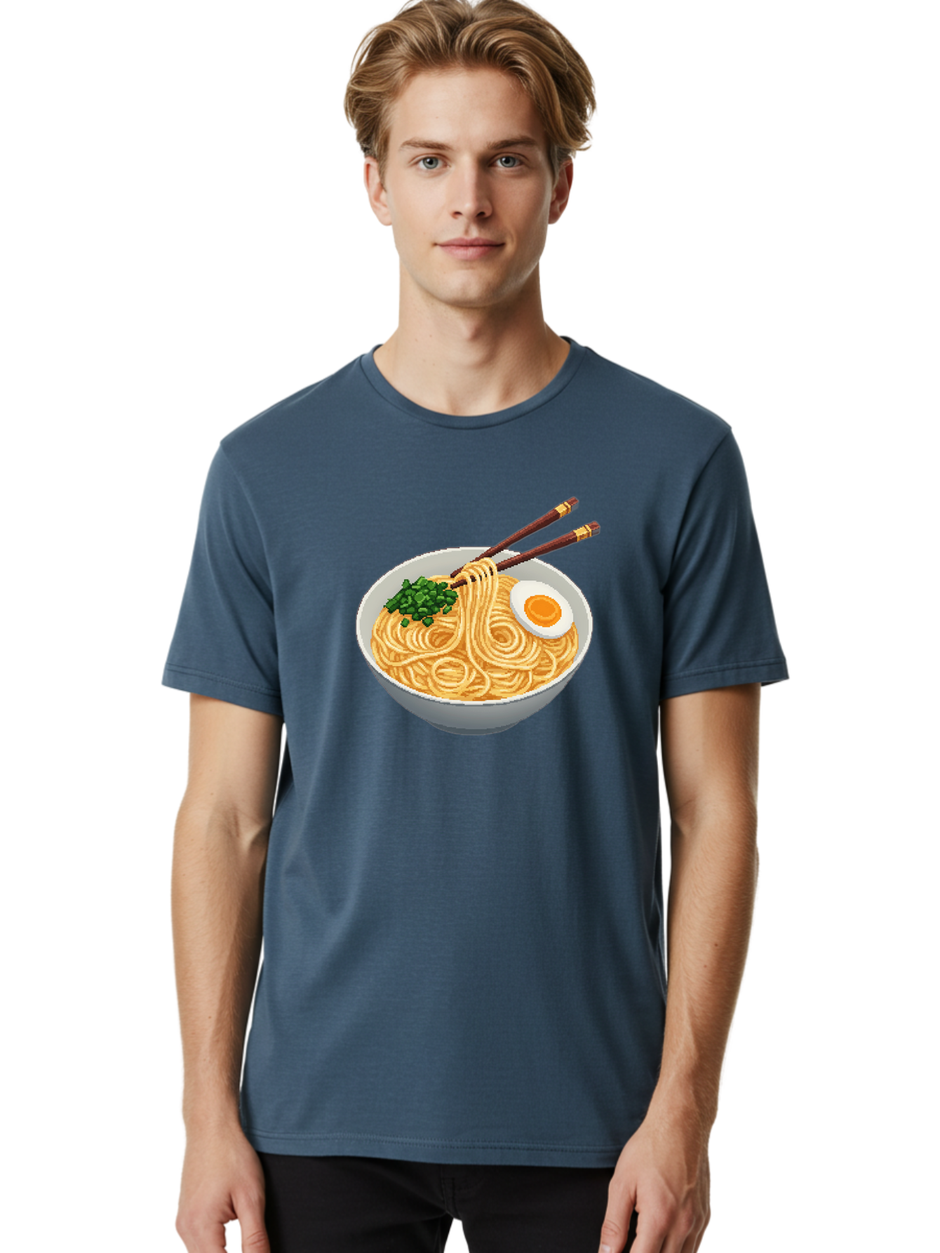 Bowl-Of-Ramen-1 Men'S Graphic Tee, 100% Cotton, Comfortable Casual Summer Wear, Machine Washable, Steaming Bowl Of Ramen, Noodles, Boiled Egg, Green Onions, Chopsticks, Japanese Cuisine, Comfort Food, Savory Dish, Noodle Soup Bae361