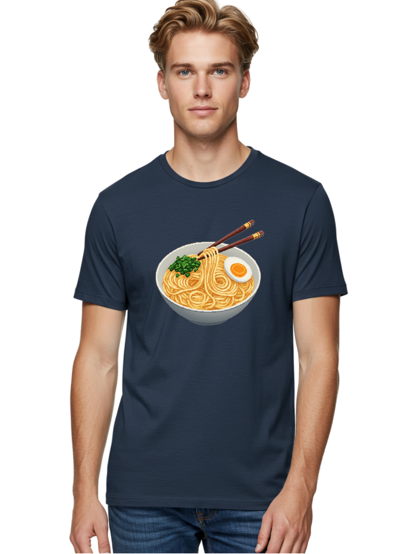 Bowl-Of-Ramen-1 Men'S Graphic Tee, 100% Cotton, Comfortable Casual Summer Wear, Machine Washable, Steaming Bowl Of Ramen, Noodles, Boiled Egg, Green Onions, Chopsticks, Japanese Cuisine, Comfort Food, Savory Dish, Noodle Soup Bae361