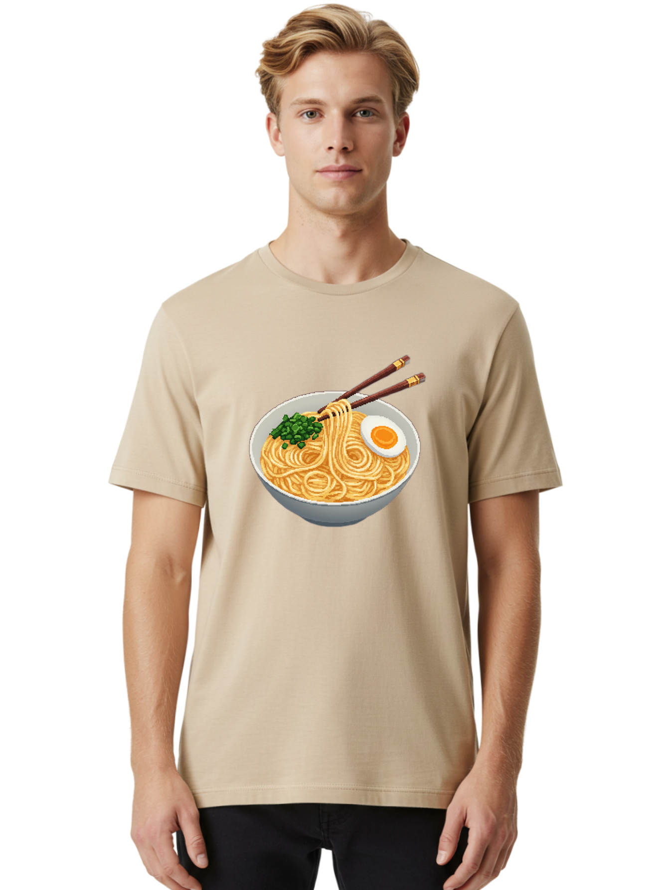 Bowl-Of-Ramen-1 Men'S Graphic Tee, 100% Cotton, Comfortable Casual Summer Wear, Machine Washable, Steaming Bowl Of Ramen, Noodles, Boiled Egg, Green Onions, Chopsticks, Japanese Cuisine, Comfort Food, Savory Dish, Noodle Soup Bae361
