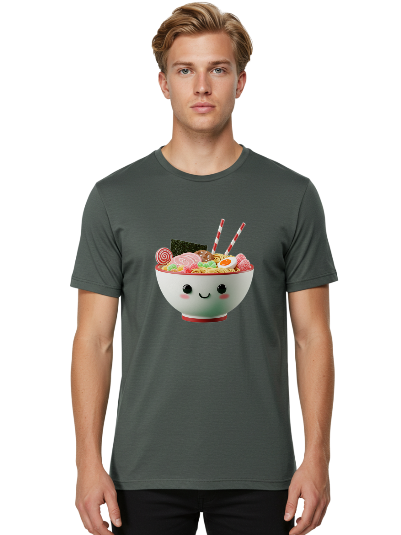 Bowl-Of-Ramen Men'S Graphic Tee, 100% Cotton, Comfortable Casual Summer Wear, Machine Washable, Kawaii Ramen Bowl, Cartoon Noodles, Cute Japanese Food, Happy Meal, Animated Bowl, Kawaii Culture, Japanese Cuisine, Ramen Love, Foodie Art, Bae362