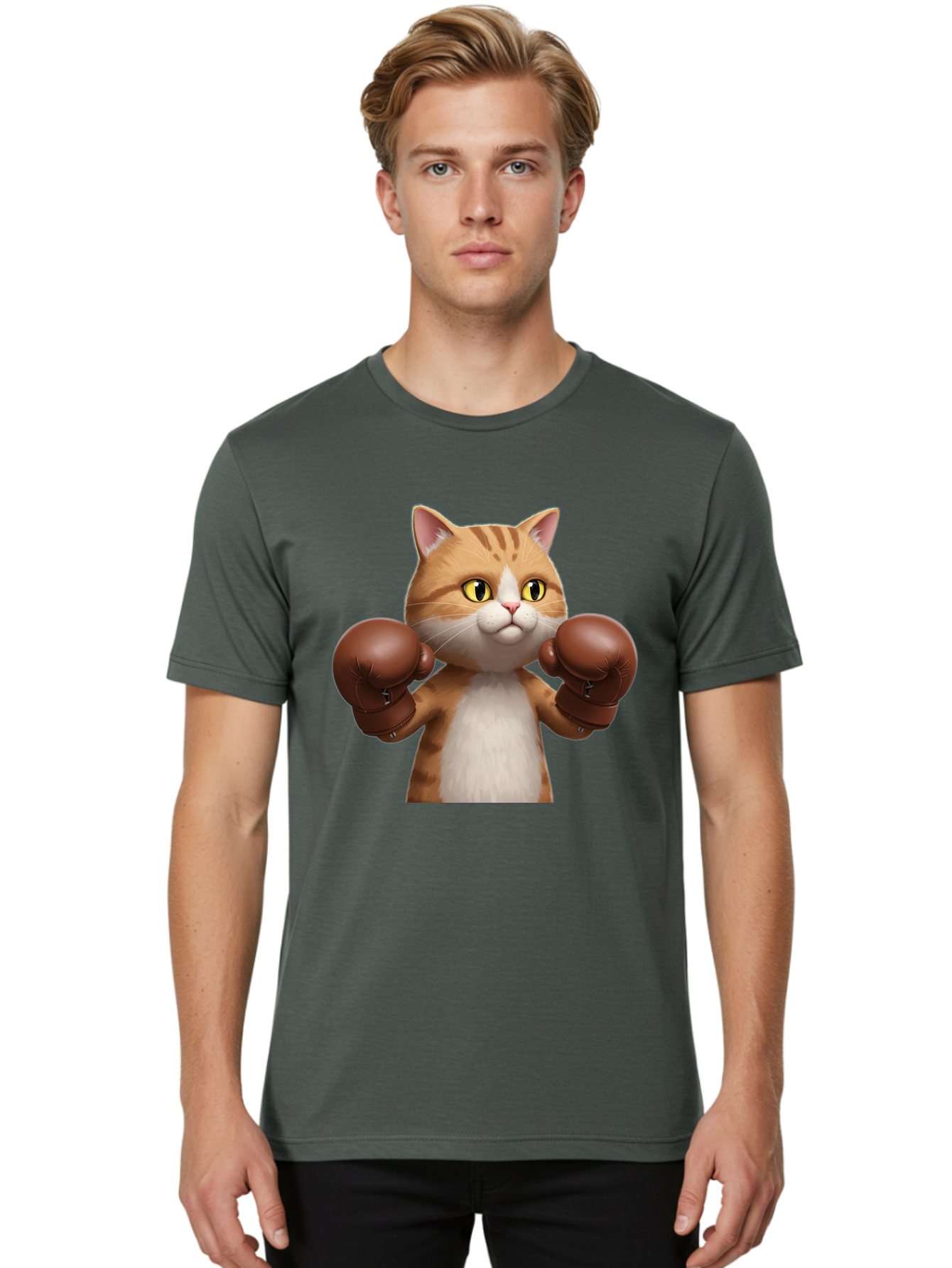 Boxing-Cat Men'S Graphic Tee, 100% Cotton, Comfortable Casual Summer Wear, Machine Washable, Cartoon Cat, Boxing Gloves, Funny Animal, Humor, Playful Cat, Adorable Feline, Boxing Stance, Cute Cat, Comedic Character Bae364