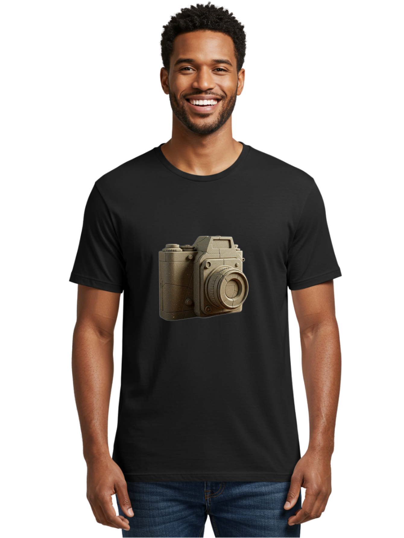 Brown-Camera Men'S Graphic Tee, 100% Cotton, Comfortable Casual Summer Wear, Machine Washable, 3D Camera, Digital Camera, Photography Equipment, Camera Lens, Camera Body, Rendering, 3D Modeling, Computer-Generated Imagery, Studio Shot, Bae365