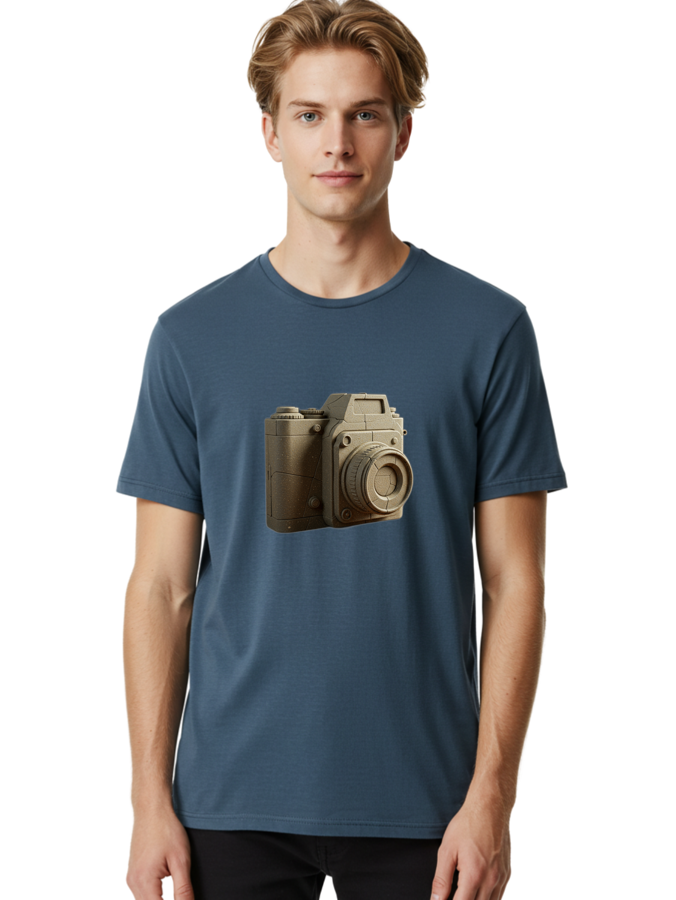 Brown-Camera Men'S Graphic Tee, 100% Cotton, Comfortable Casual Summer Wear, Machine Washable, 3D Camera, Digital Camera, Photography Equipment, Camera Lens, Camera Body, Rendering, 3D Modeling, Computer-Generated Imagery, Studio Shot, Bae365