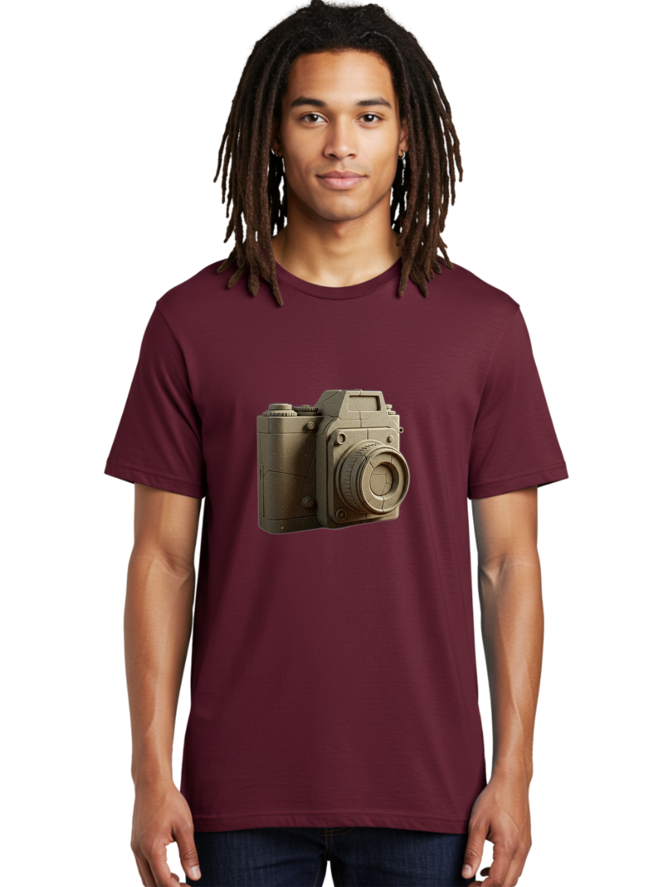 Brown-Camera Men'S Graphic Tee, 100% Cotton, Comfortable Casual Summer Wear, Machine Washable, 3D Camera, Digital Camera, Photography Equipment, Camera Lens, Camera Body, Rendering, 3D Modeling, Computer-Generated Imagery, Studio Shot, Bae365