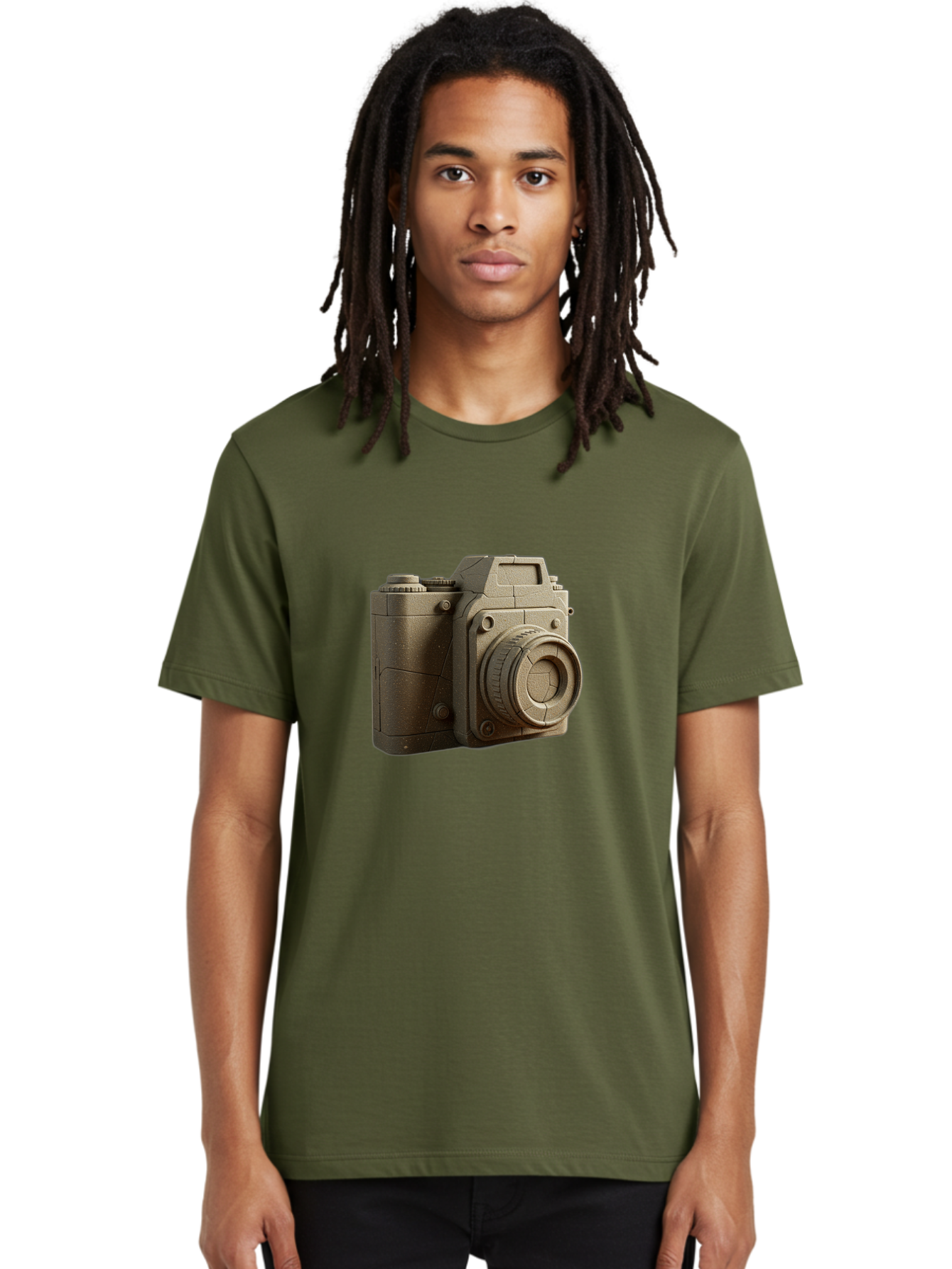Brown-Camera Men'S Graphic Tee, 100% Cotton, Comfortable Casual Summer Wear, Machine Washable, 3D Camera, Digital Camera, Photography Equipment, Camera Lens, Camera Body, Rendering, 3D Modeling, Computer-Generated Imagery, Studio Shot, Bae365