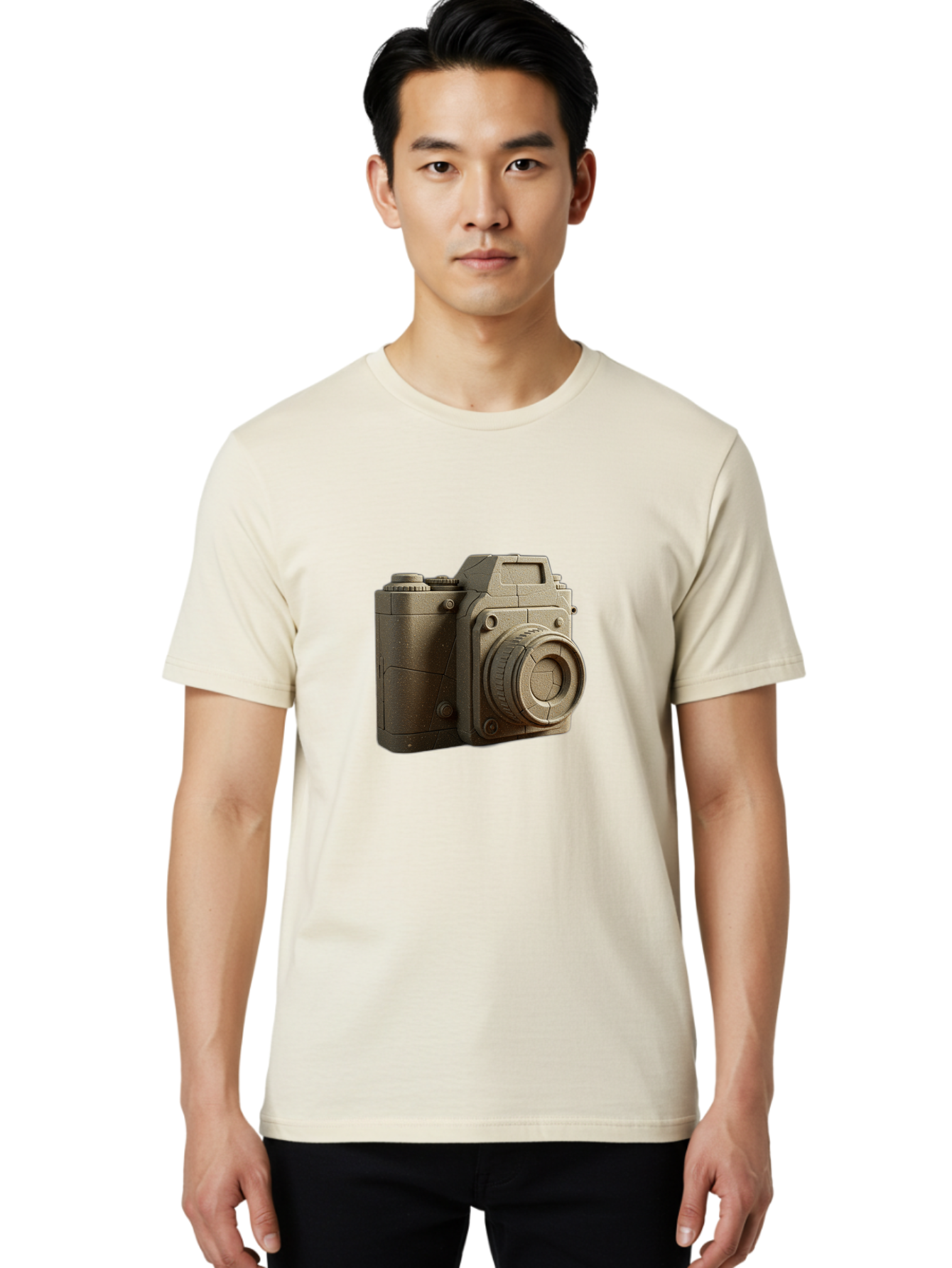 Brown-Camera Men'S Graphic Tee, 100% Cotton, Comfortable Casual Summer Wear, Machine Washable, 3D Camera, Digital Camera, Photography Equipment, Camera Lens, Camera Body, Rendering, 3D Modeling, Computer-Generated Imagery, Studio Shot, Bae365