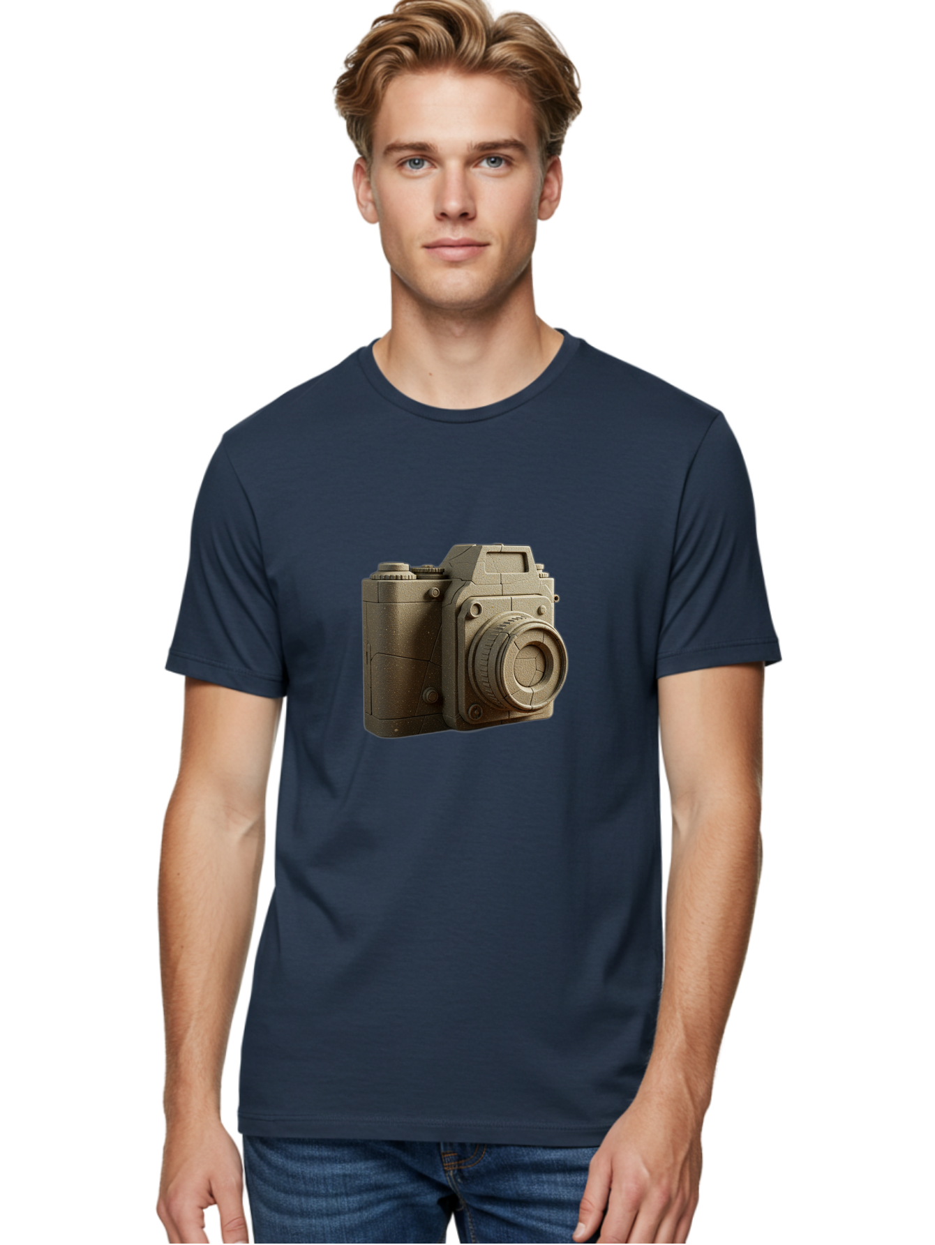 Brown-Camera Men'S Graphic Tee, 100% Cotton, Comfortable Casual Summer Wear, Machine Washable, 3D Camera, Digital Camera, Photography Equipment, Camera Lens, Camera Body, Rendering, 3D Modeling, Computer-Generated Imagery, Studio Shot, Bae365