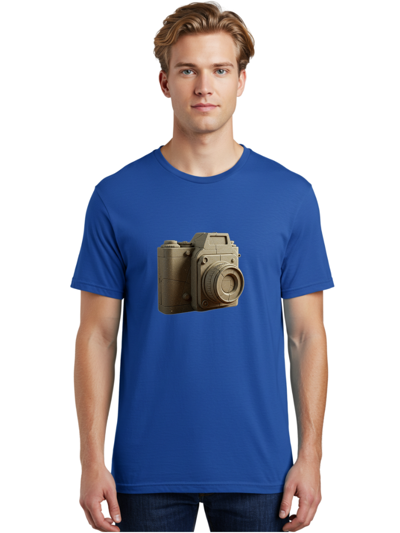 Brown-Camera Men'S Graphic Tee, 100% Cotton, Comfortable Casual Summer Wear, Machine Washable, 3D Camera, Digital Camera, Photography Equipment, Camera Lens, Camera Body, Rendering, 3D Modeling, Computer-Generated Imagery, Studio Shot, Bae365