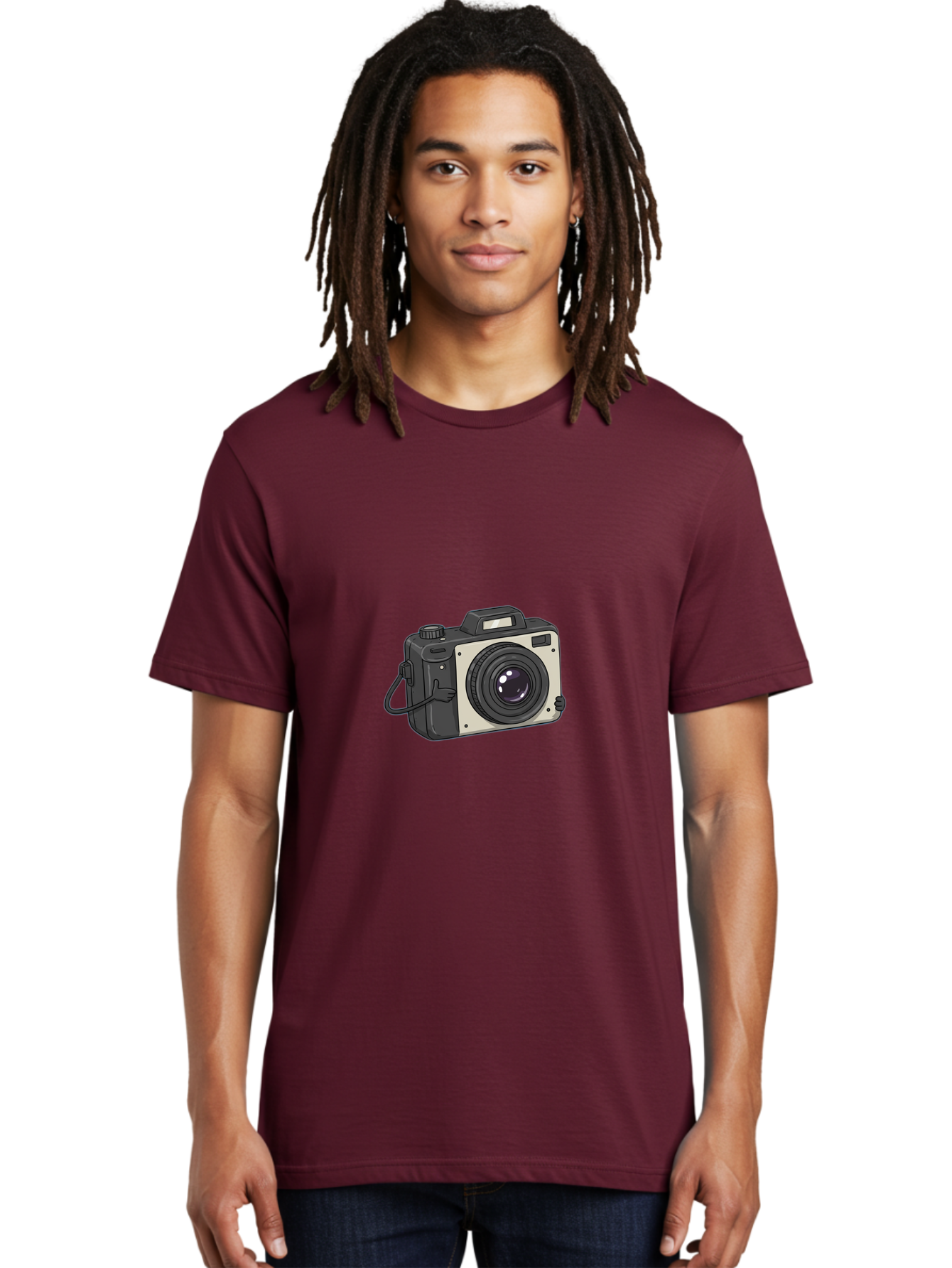 Camera-1 Men'S Graphic Tee, 100% Cotton, Comfortable Casual Summer Wear, Machine Washable, Illustrated Camera, Photography Equipment, Camera Lens, Black And Silver, Camera Strap, Digital Camera, Photography Gear, Camera Illustration Bae366
