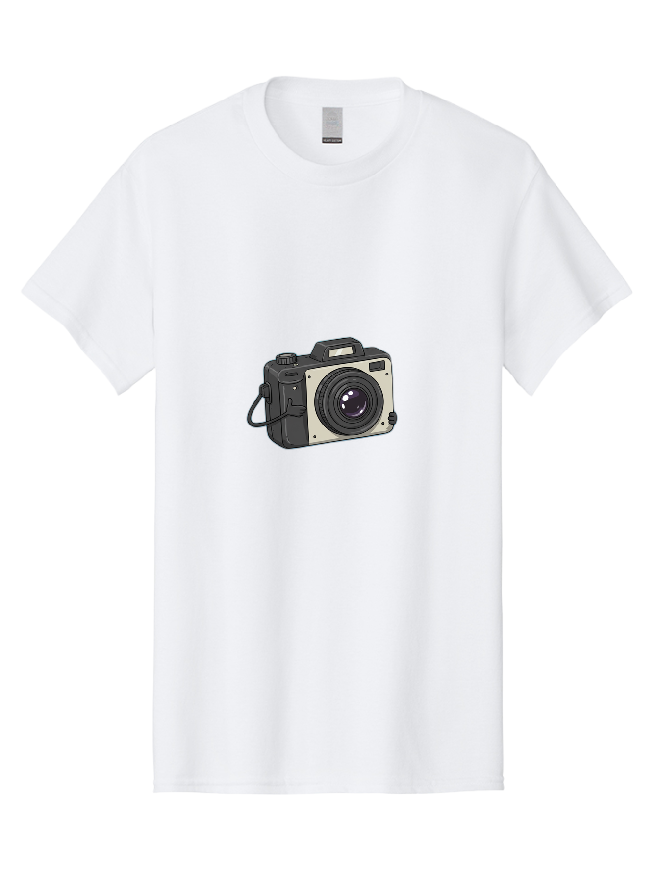 Camera-1 Men'S Graphic Tee, 100% Cotton, Comfortable Casual Summer Wear, Machine Washable, Illustrated Camera, Photography Equipment, Camera Lens, Black And Silver, Camera Strap, Digital Camera, Photography Gear, Camera Illustration Bae366