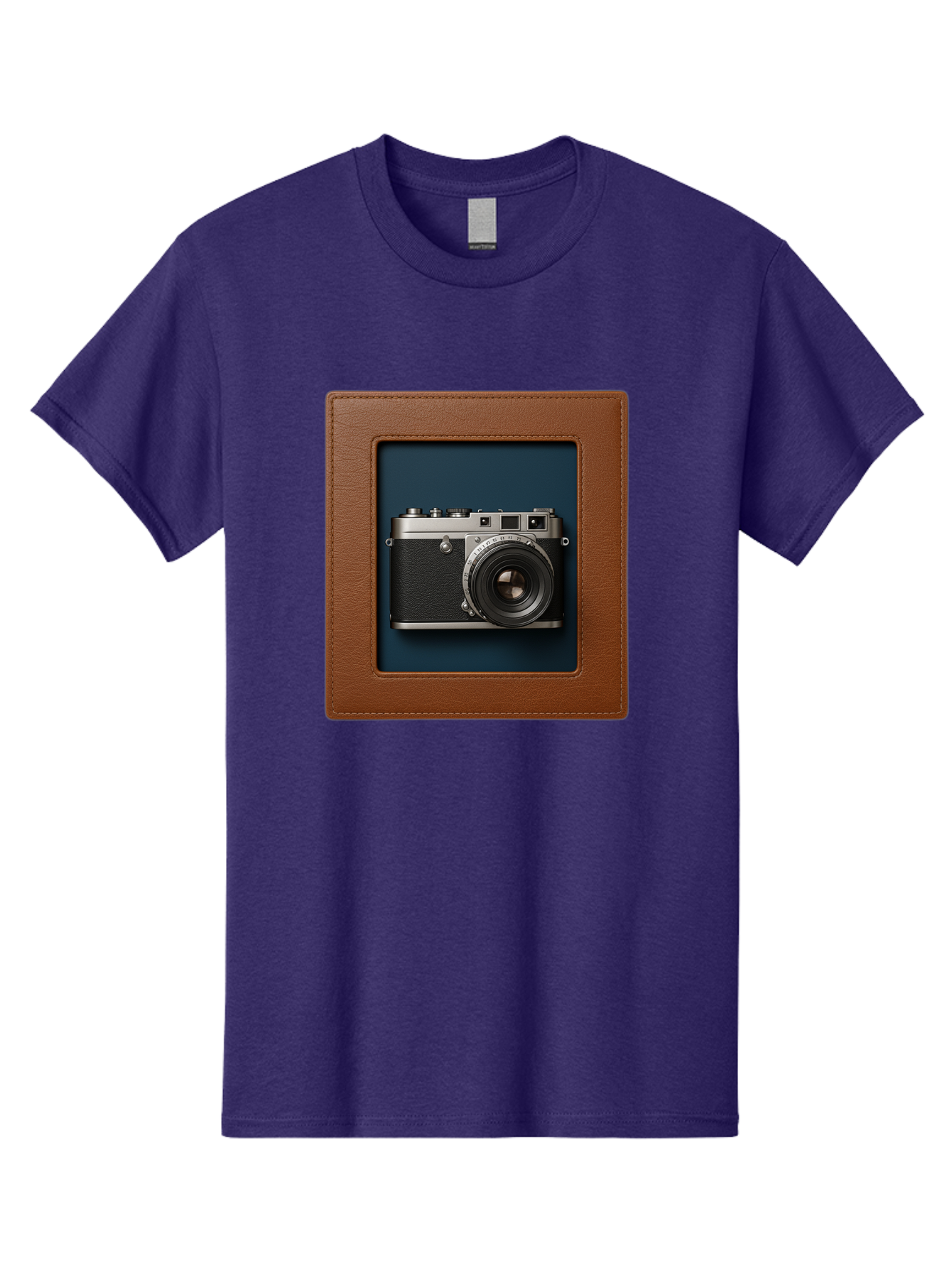 Camera-2 Men'S Graphic Tee, 100% Cotton, Comfortable Casual Summer Wear, Machine Washable, Vintage Camera, Photography Equipment, Leica Camera, Classic Design, Retro Style, Brown Leather Case, Blue Background, Silver Accents Bae367