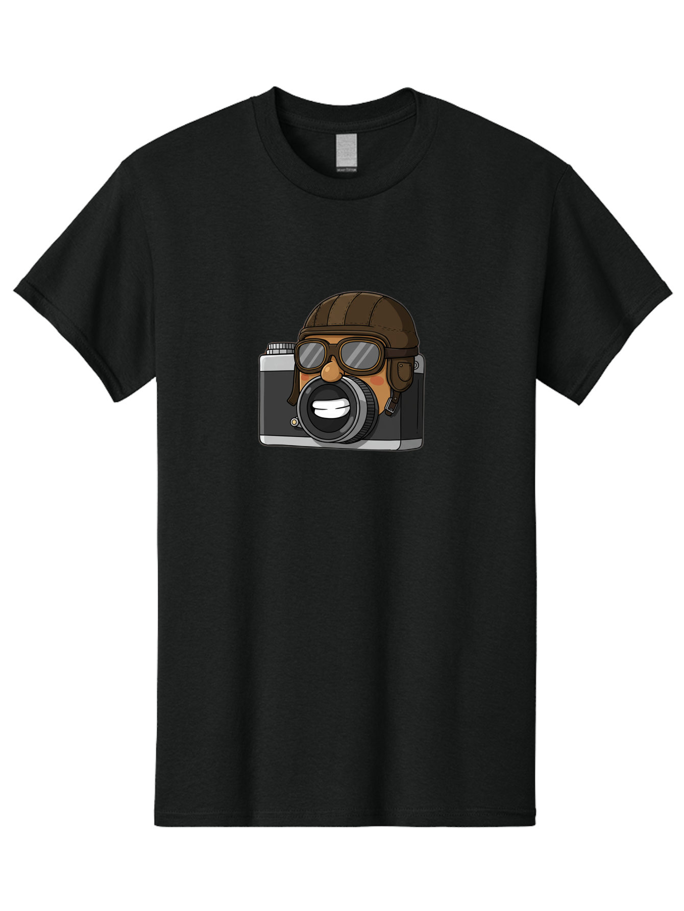Camera-Avatar Men'S Graphic Tee, 100% Cotton, Comfortable Casual Summer Wear, Machine Washable, Cartoon Camera, Pilot Character, Aviation Style, Goggles And Helmet, Photography Illustration, Digital Art, Creative Design, Camera Character, Bae369