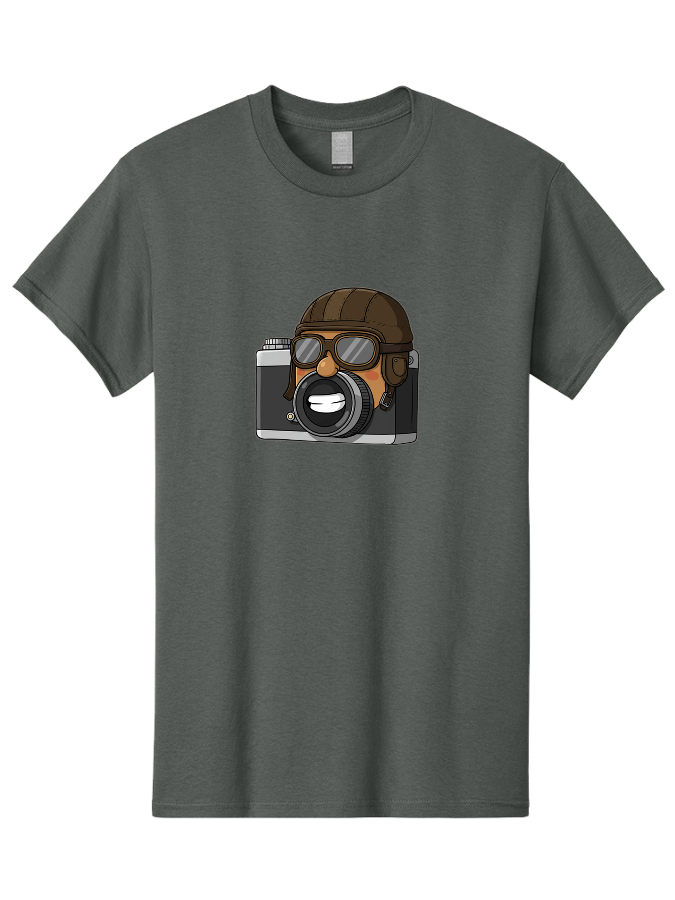 Camera-Avatar Men'S Graphic Tee, 100% Cotton, Comfortable Casual Summer Wear, Machine Washable, Cartoon Camera, Pilot Character, Aviation Style, Goggles And Helmet, Photography Illustration, Digital Art, Creative Design, Camera Character, Bae369