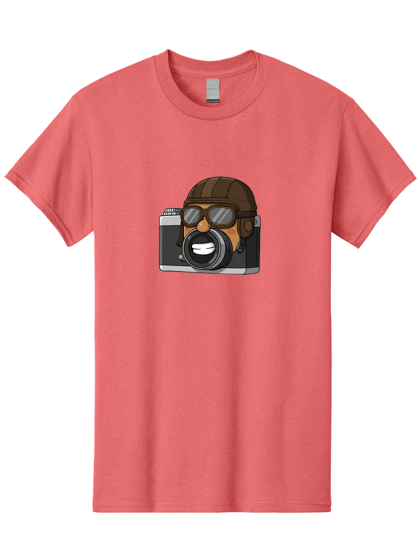 Camera-Avatar Men'S Graphic Tee, 100% Cotton, Comfortable Casual Summer Wear, Machine Washable, Cartoon Camera, Pilot Character, Aviation Style, Goggles And Helmet, Photography Illustration, Digital Art, Creative Design, Camera Character, Bae369