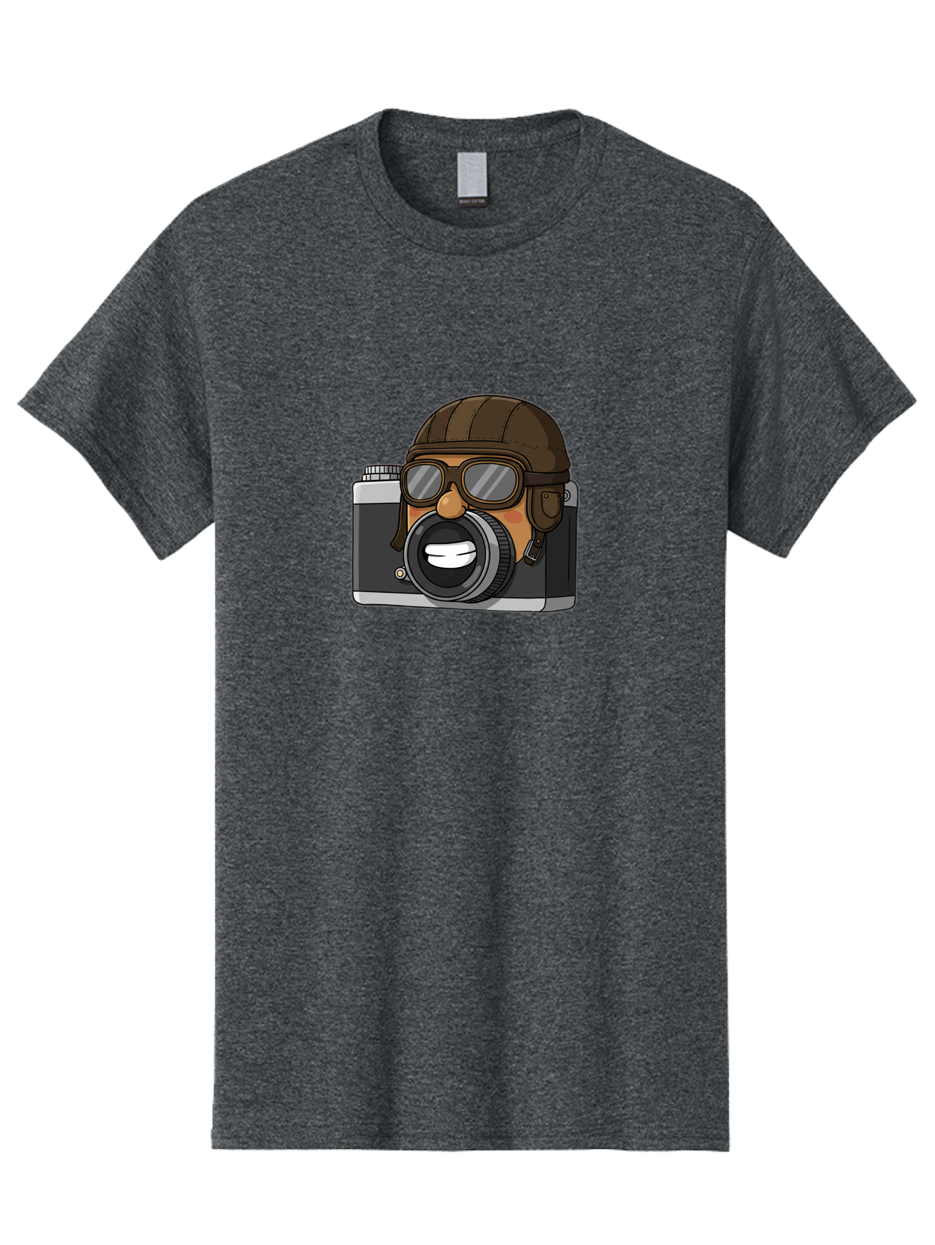 Camera-Avatar Men'S Graphic Tee, 100% Cotton, Comfortable Casual Summer Wear, Machine Washable, Cartoon Camera, Pilot Character, Aviation Style, Goggles And Helmet, Photography Illustration, Digital Art, Creative Design, Camera Character, Bae369
