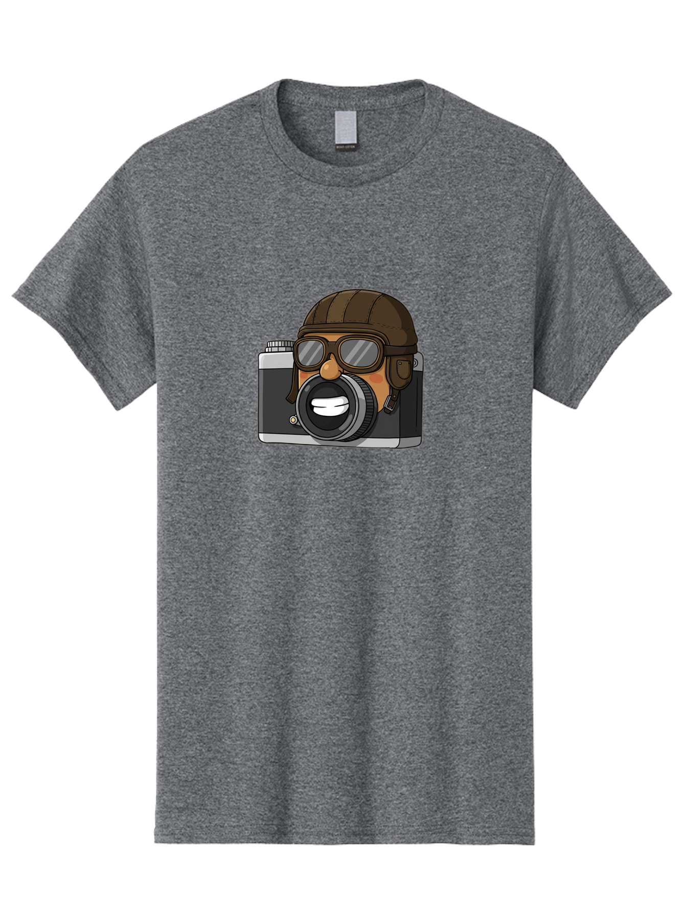 Camera-Avatar Men'S Graphic Tee, 100% Cotton, Comfortable Casual Summer Wear, Machine Washable, Cartoon Camera, Pilot Character, Aviation Style, Goggles And Helmet, Photography Illustration, Digital Art, Creative Design, Camera Character, Bae369