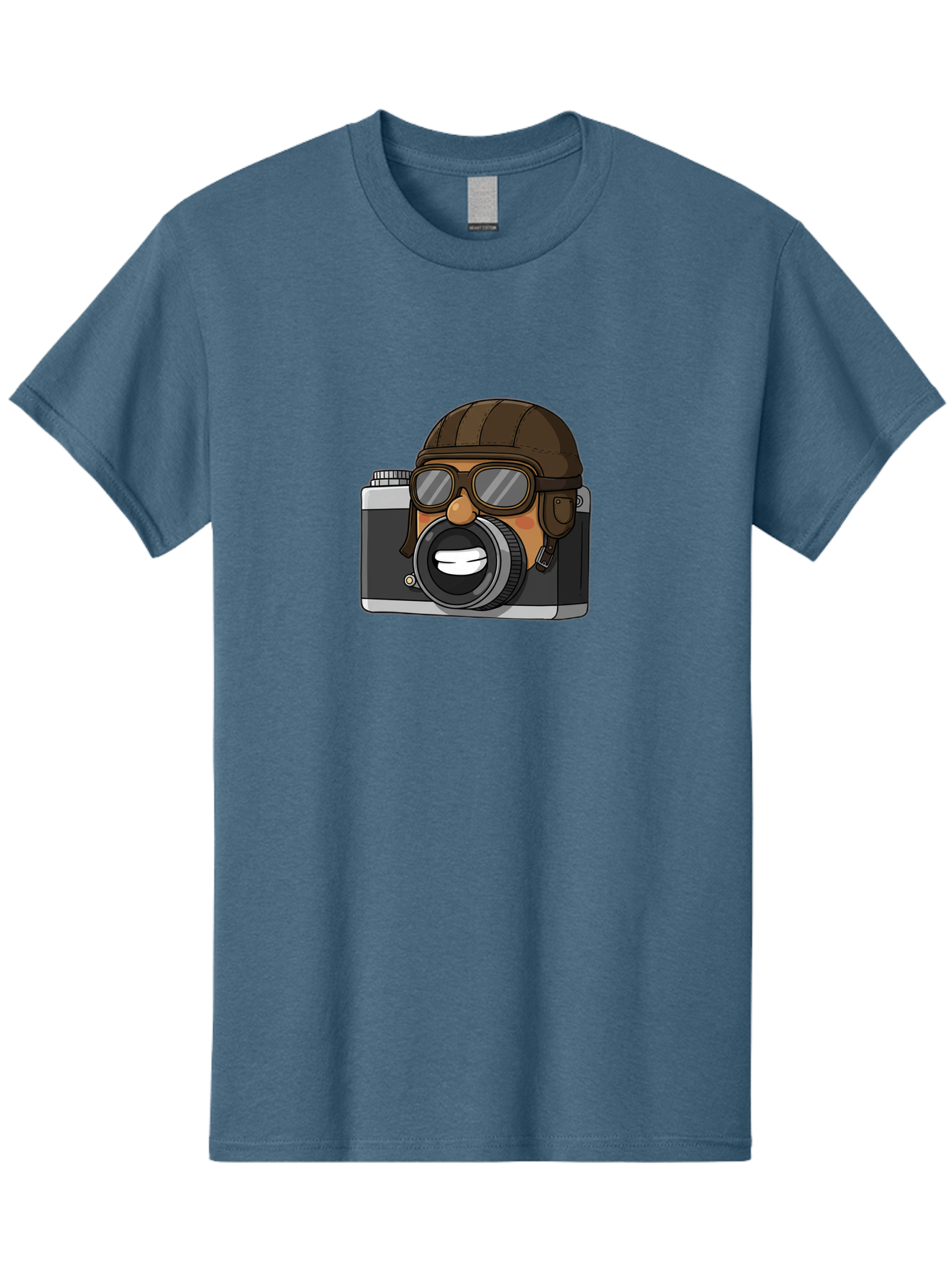 Camera-Avatar Men'S Graphic Tee, 100% Cotton, Comfortable Casual Summer Wear, Machine Washable, Cartoon Camera, Pilot Character, Aviation Style, Goggles And Helmet, Photography Illustration, Digital Art, Creative Design, Camera Character, Bae369