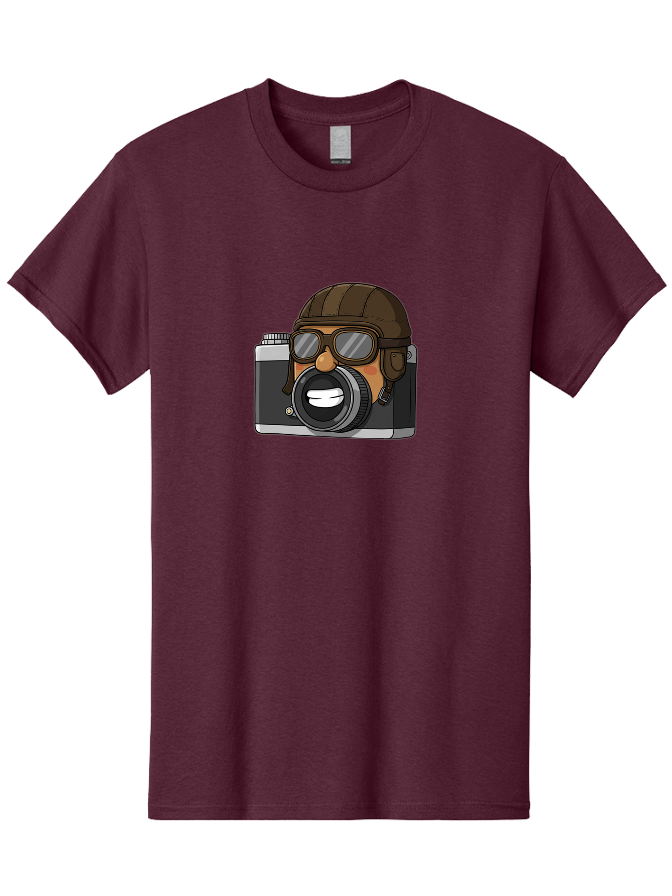 Camera-Avatar Men'S Graphic Tee, 100% Cotton, Comfortable Casual Summer Wear, Machine Washable, Cartoon Camera, Pilot Character, Aviation Style, Goggles And Helmet, Photography Illustration, Digital Art, Creative Design, Camera Character, Bae369