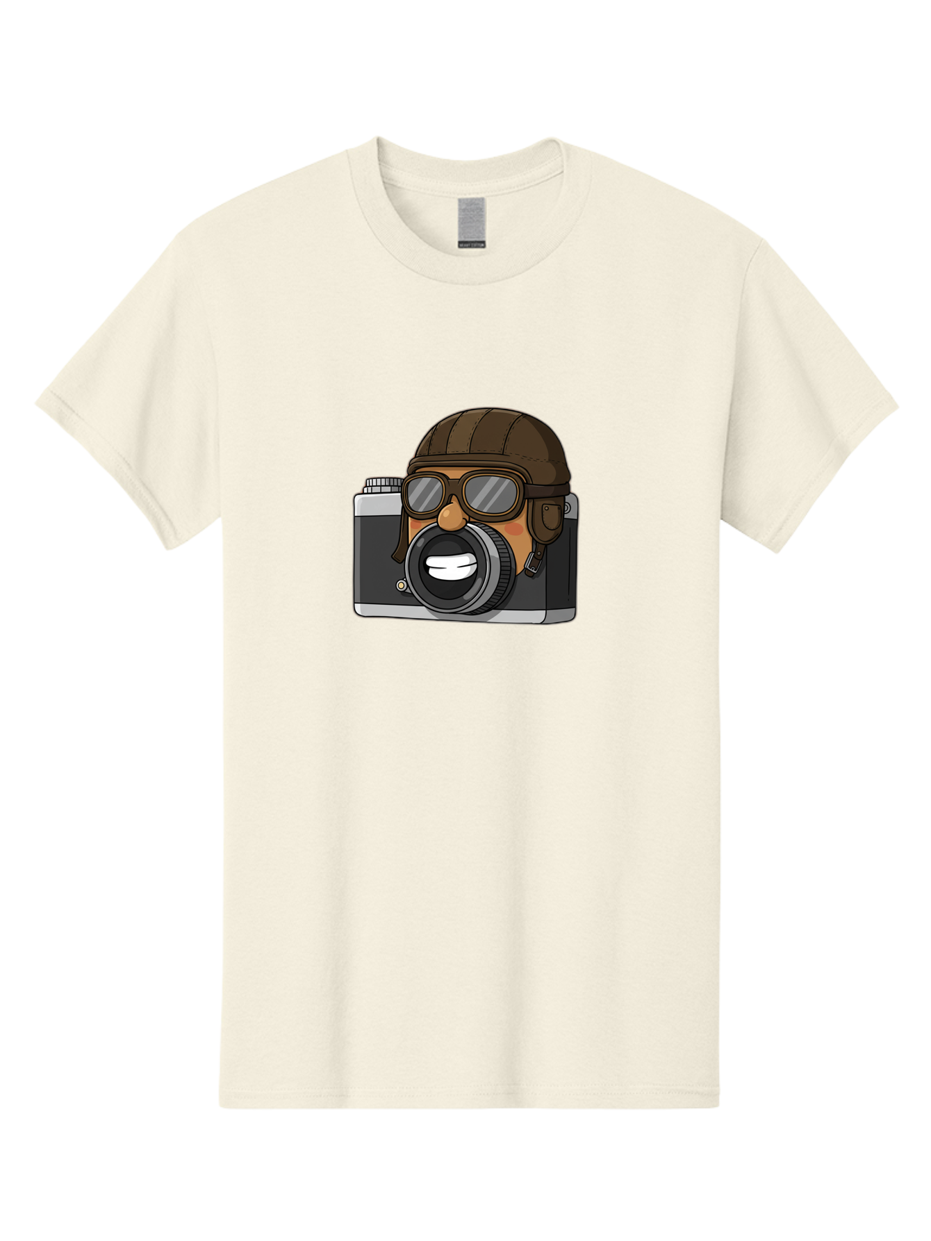 Camera-Avatar Men'S Graphic Tee, 100% Cotton, Comfortable Casual Summer Wear, Machine Washable, Cartoon Camera, Pilot Character, Aviation Style, Goggles And Helmet, Photography Illustration, Digital Art, Creative Design, Camera Character, Bae369