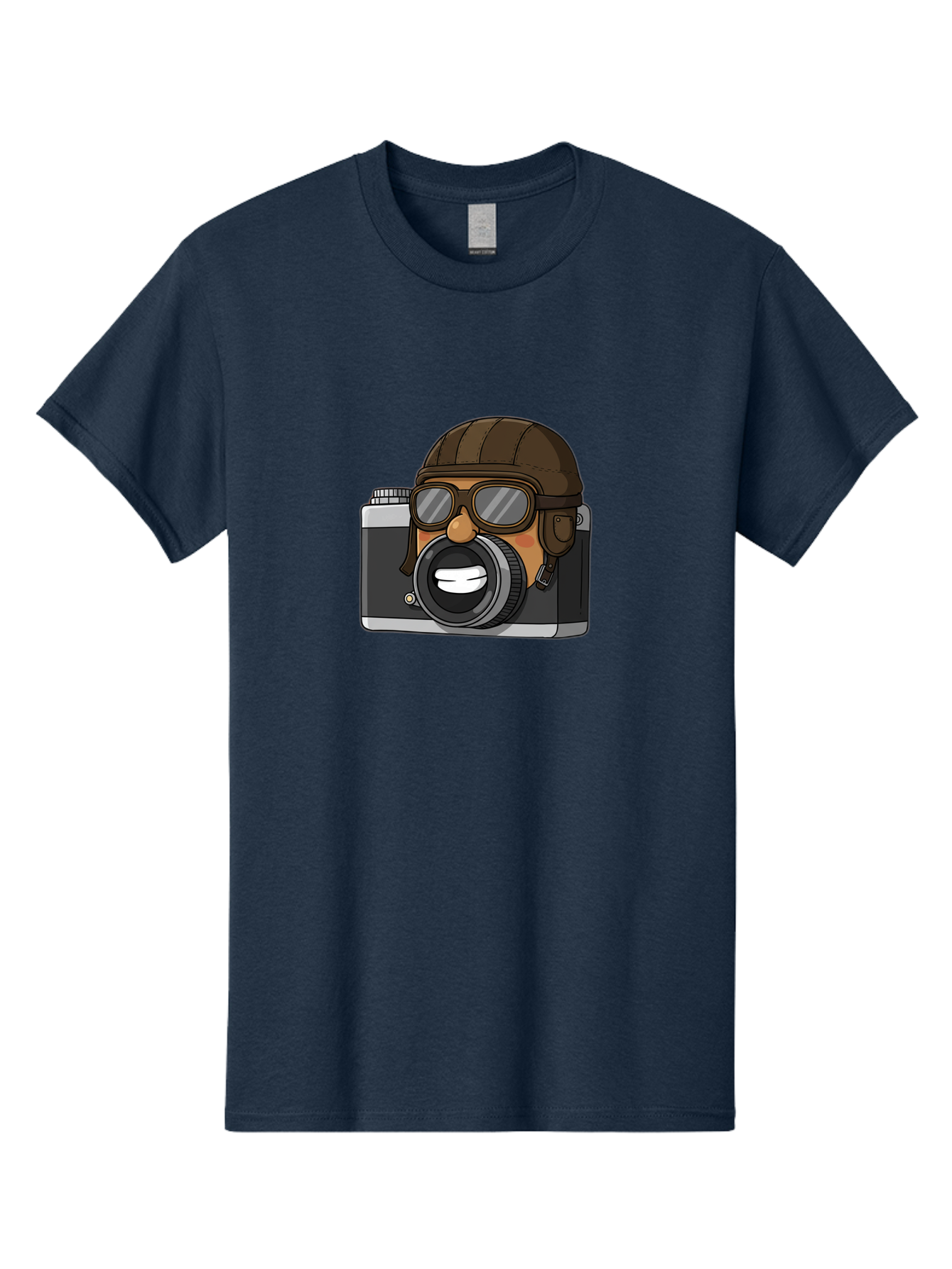 Camera-Avatar Men'S Graphic Tee, 100% Cotton, Comfortable Casual Summer Wear, Machine Washable, Cartoon Camera, Pilot Character, Aviation Style, Goggles And Helmet, Photography Illustration, Digital Art, Creative Design, Camera Character, Bae369