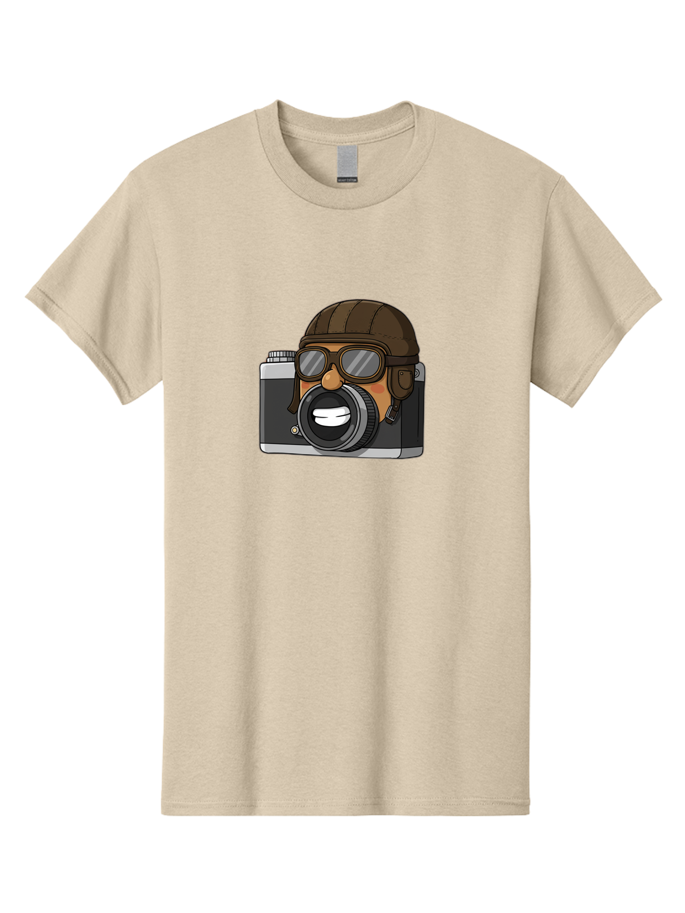 Camera-Avatar Men'S Graphic Tee, 100% Cotton, Comfortable Casual Summer Wear, Machine Washable, Cartoon Camera, Pilot Character, Aviation Style, Goggles And Helmet, Photography Illustration, Digital Art, Creative Design, Camera Character, Bae369