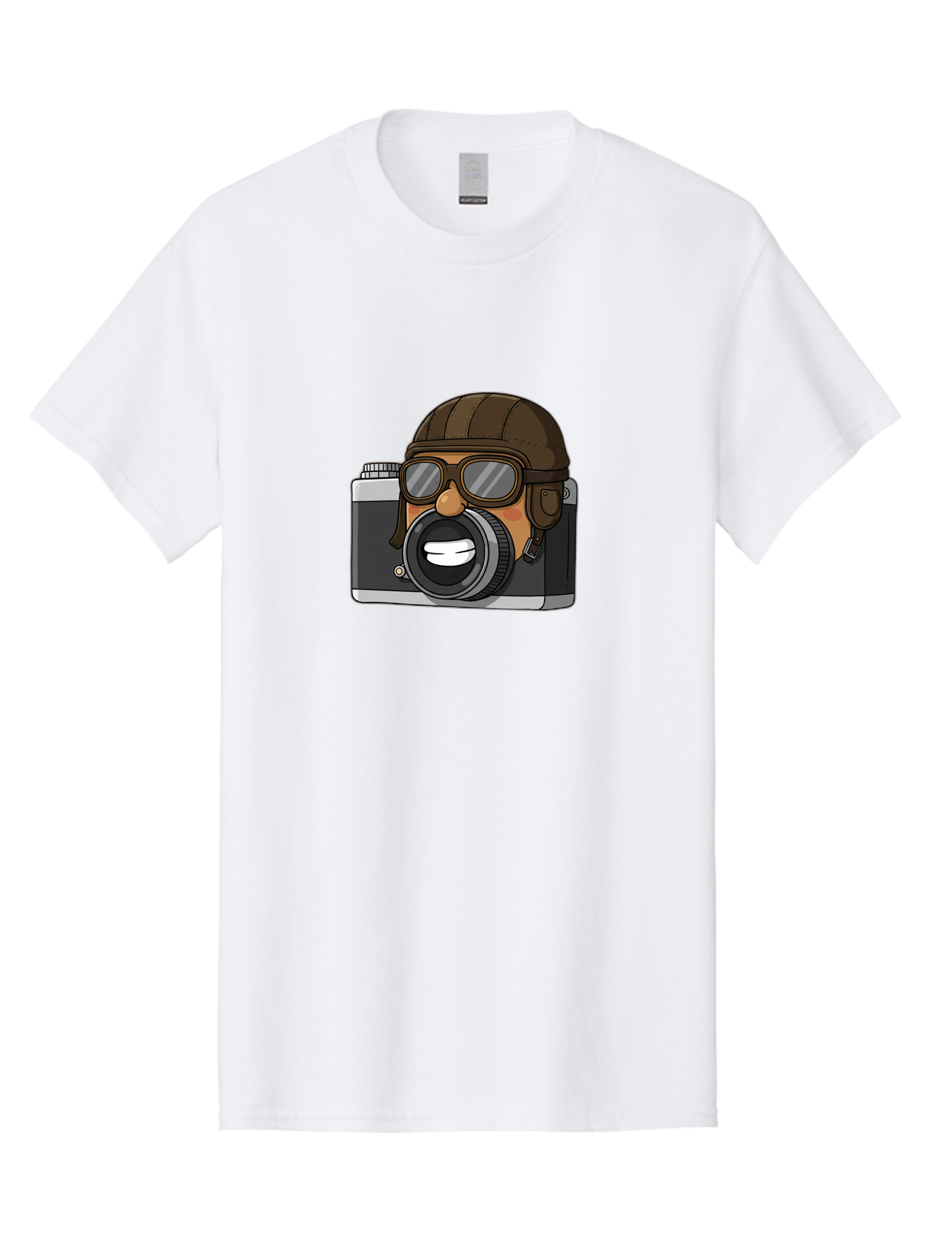 Camera-Avatar Men'S Graphic Tee, 100% Cotton, Comfortable Casual Summer Wear, Machine Washable, Cartoon Camera, Pilot Character, Aviation Style, Goggles And Helmet, Photography Illustration, Digital Art, Creative Design, Camera Character, Bae369