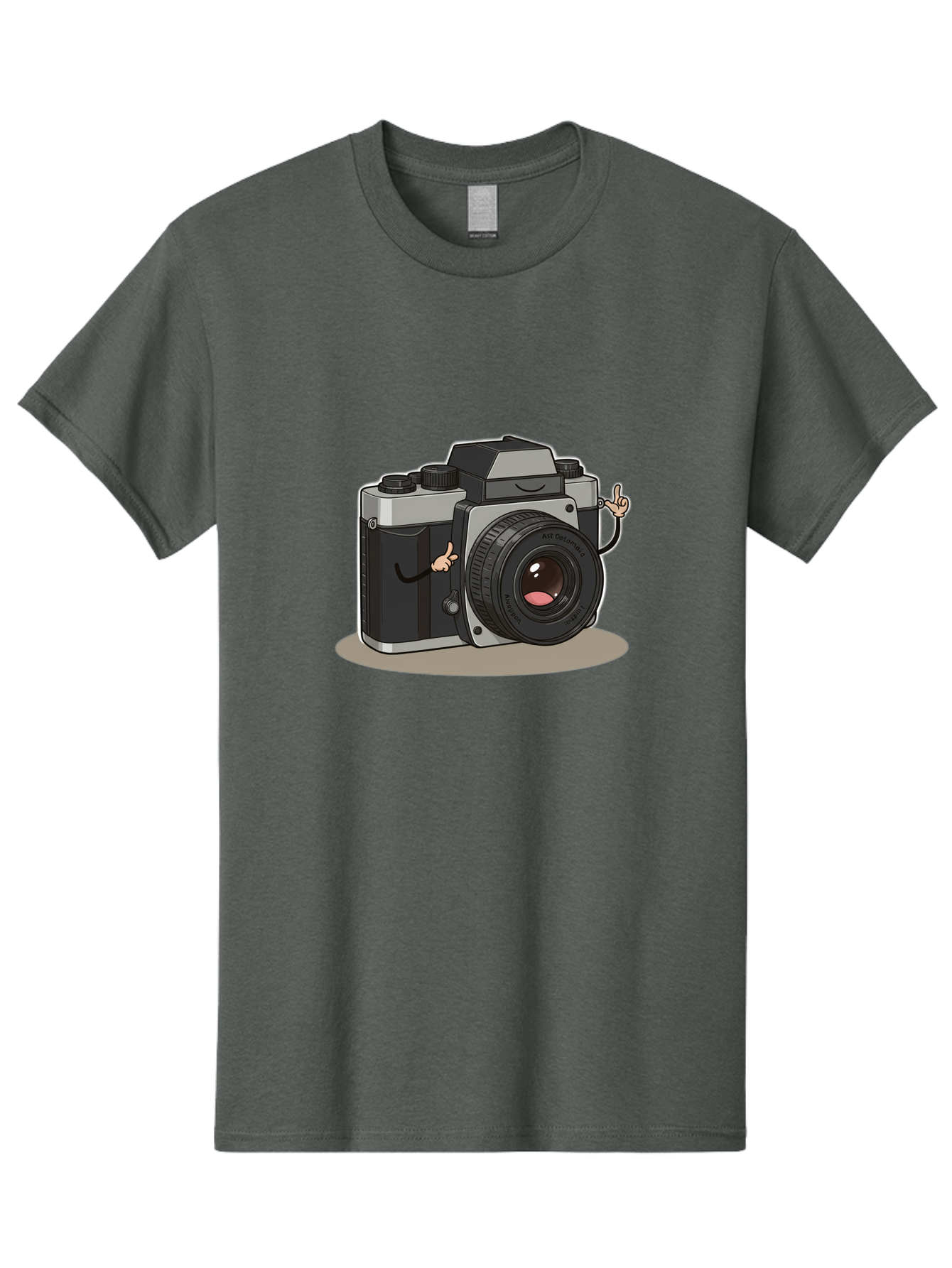 Camera-Character-1 Men'S Graphic Tee, 100% Cotton, Comfortable Casual Summer Wear, Machine Washable, Cartoon Camera, Character Design, Photography, Silver And Black Camera, Lens With Face, Hand Gestures, Funny, Quirky, Playful, Bae370