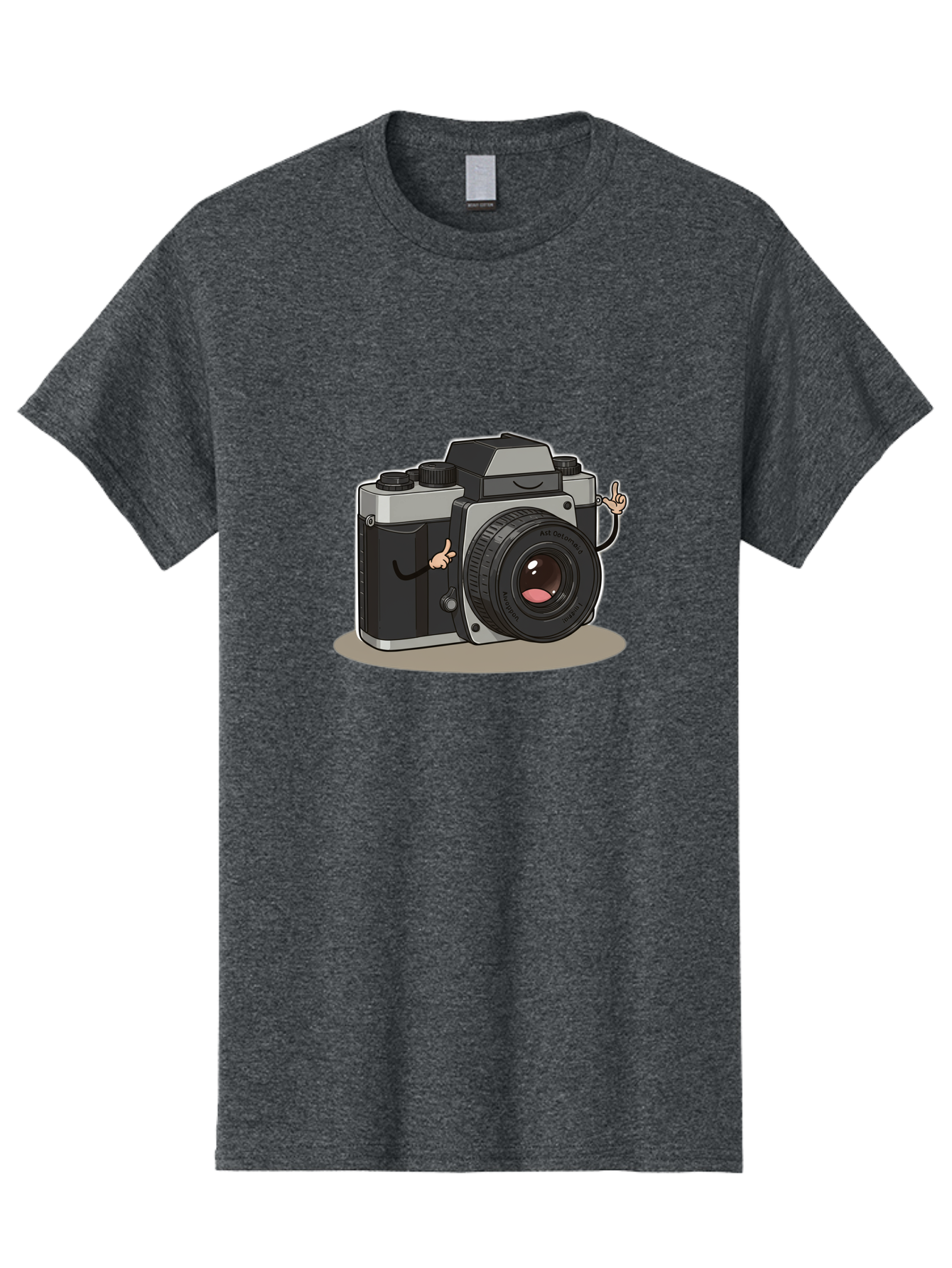 Camera-Character-1 Men'S Graphic Tee, 100% Cotton, Comfortable Casual Summer Wear, Machine Washable, Cartoon Camera, Character Design, Photography, Silver And Black Camera, Lens With Face, Hand Gestures, Funny, Quirky, Playful, Bae370