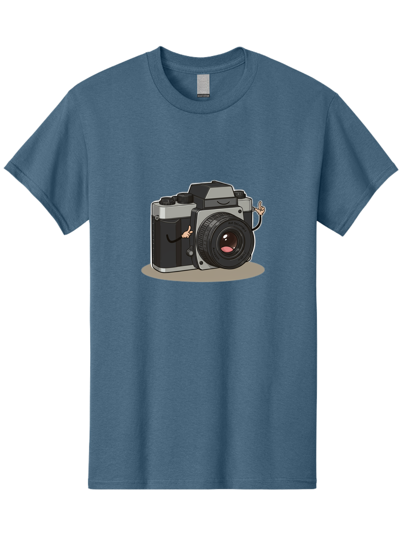 Camera-Character-1 Men'S Graphic Tee, 100% Cotton, Comfortable Casual Summer Wear, Machine Washable, Cartoon Camera, Character Design, Photography, Silver And Black Camera, Lens With Face, Hand Gestures, Funny, Quirky, Playful, Bae370