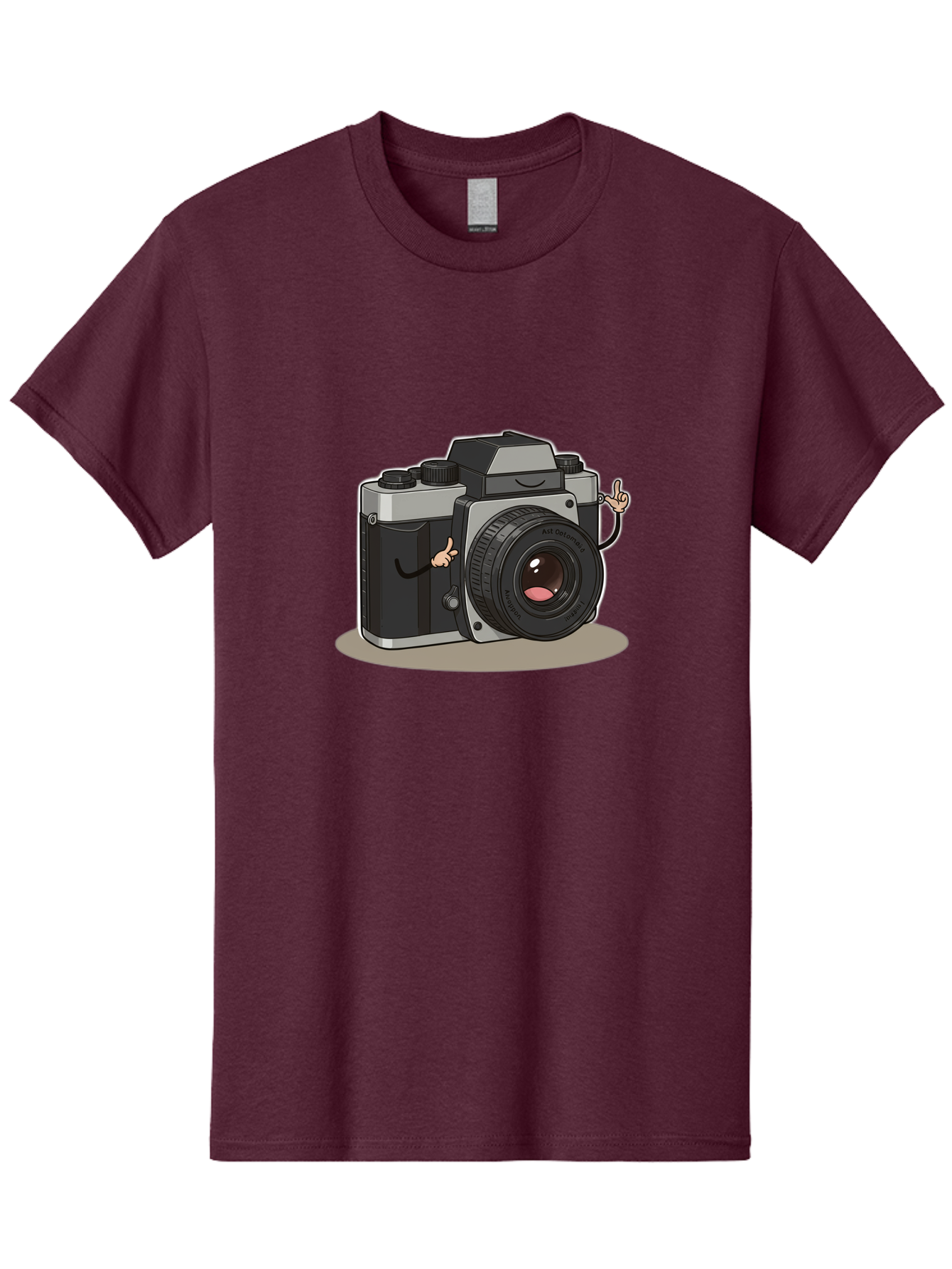 Camera-Character-1 Men'S Graphic Tee, 100% Cotton, Comfortable Casual Summer Wear, Machine Washable, Cartoon Camera, Character Design, Photography, Silver And Black Camera, Lens With Face, Hand Gestures, Funny, Quirky, Playful, Bae370
