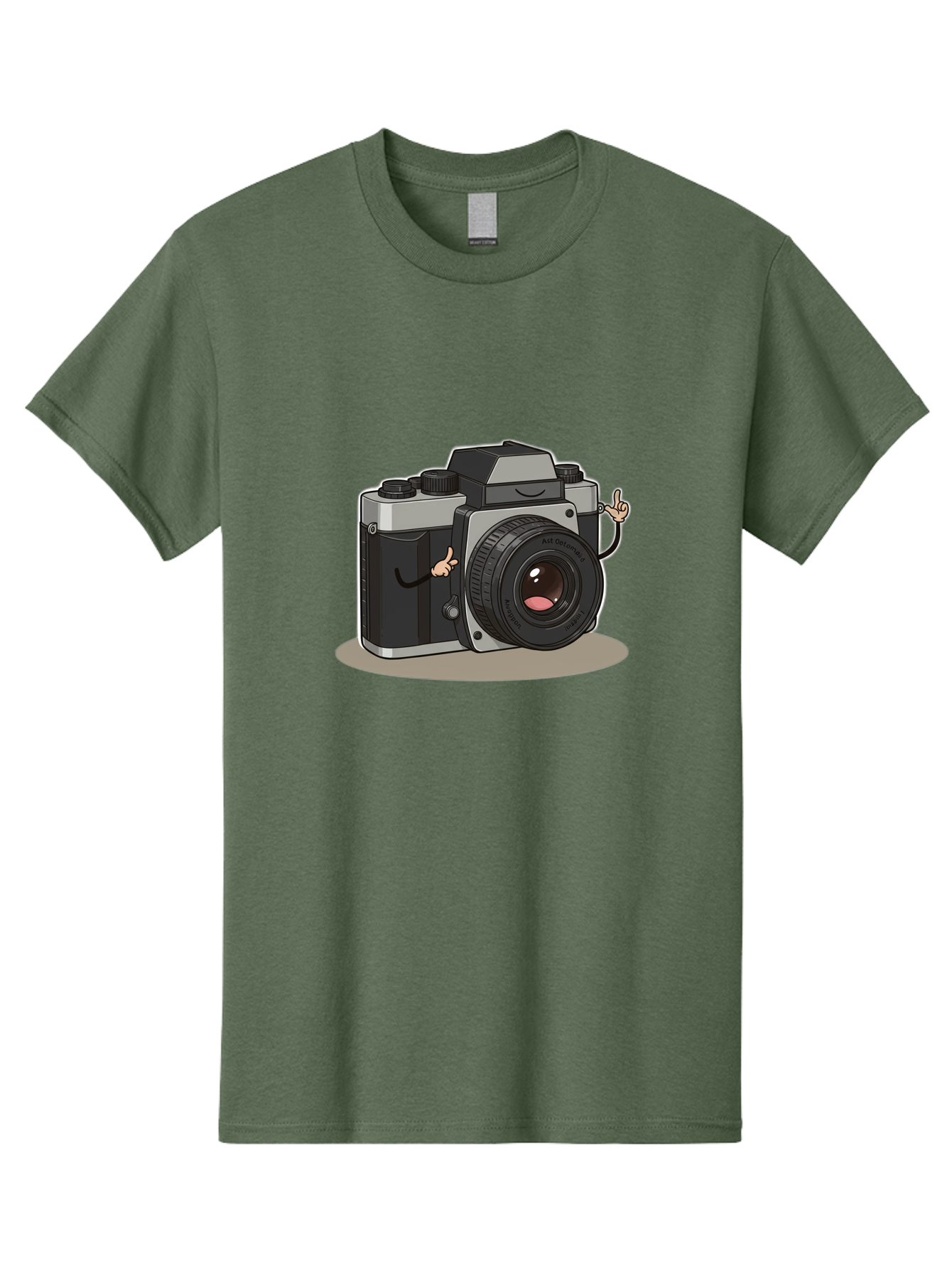 Camera-Character-1 Men'S Graphic Tee, 100% Cotton, Comfortable Casual Summer Wear, Machine Washable, Cartoon Camera, Character Design, Photography, Silver And Black Camera, Lens With Face, Hand Gestures, Funny, Quirky, Playful, Bae370