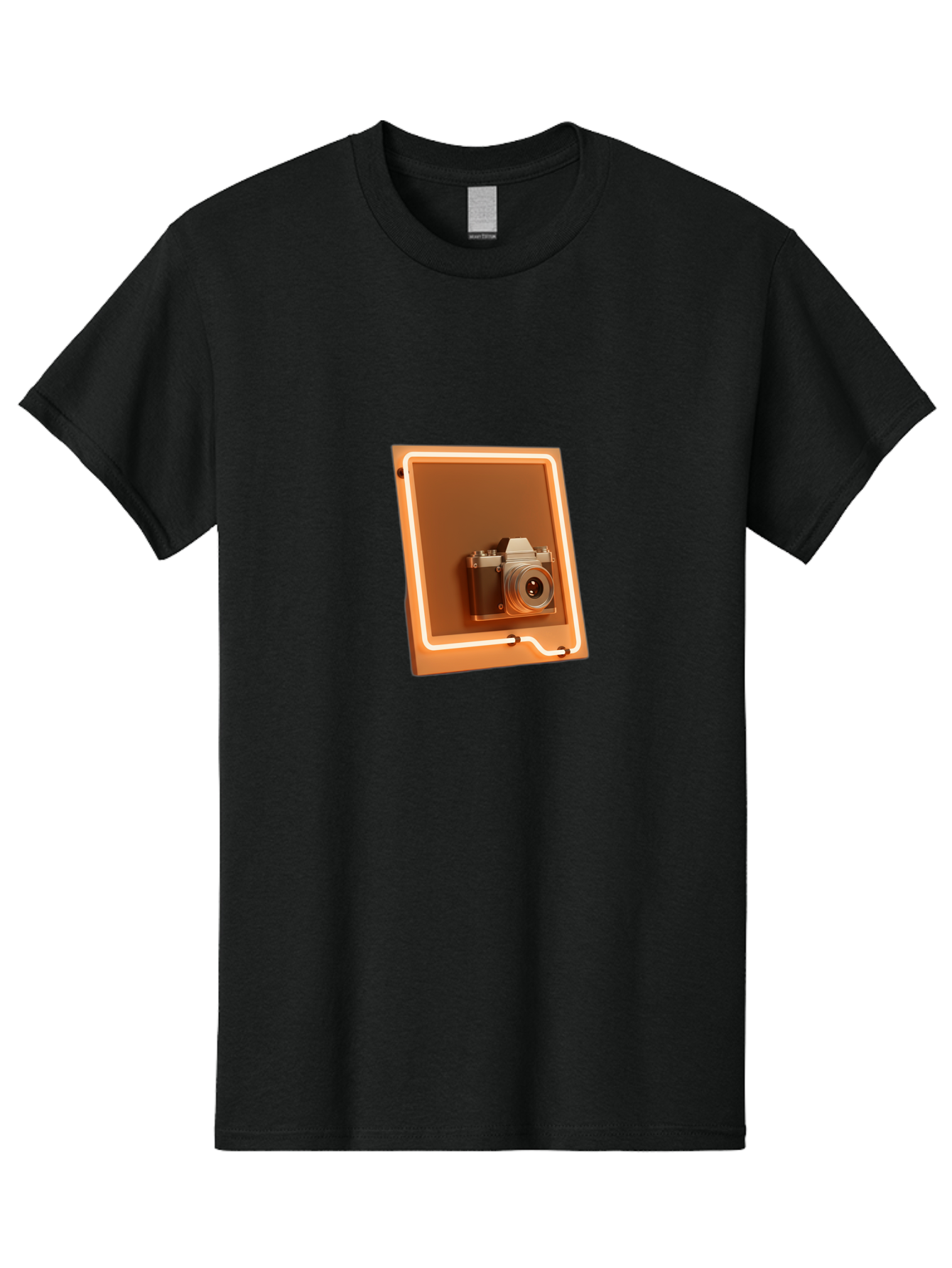 Camera-On-Tablet Men'S Graphic Tee, 100% Cotton, Comfortable Casual Summer Wear, Machine Washable, Digital Camera On Screen, Neon Light, Orange Glow, Camera Lens, Modern Technology, Photography, Digital Display, Futuristic Design Bae372