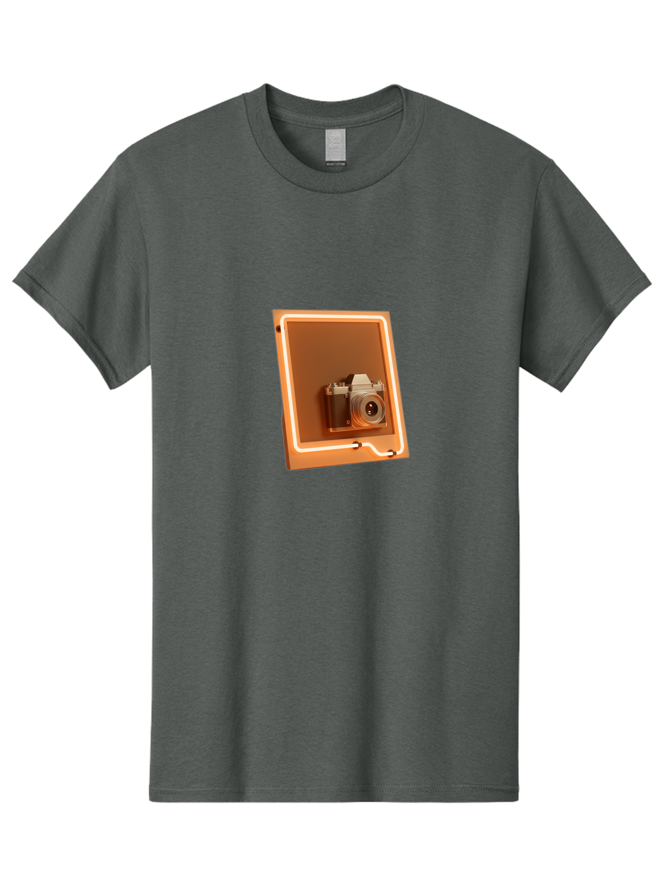 Camera-On-Tablet Men'S Graphic Tee, 100% Cotton, Comfortable Casual Summer Wear, Machine Washable, Digital Camera On Screen, Neon Light, Orange Glow, Camera Lens, Modern Technology, Photography, Digital Display, Futuristic Design Bae372